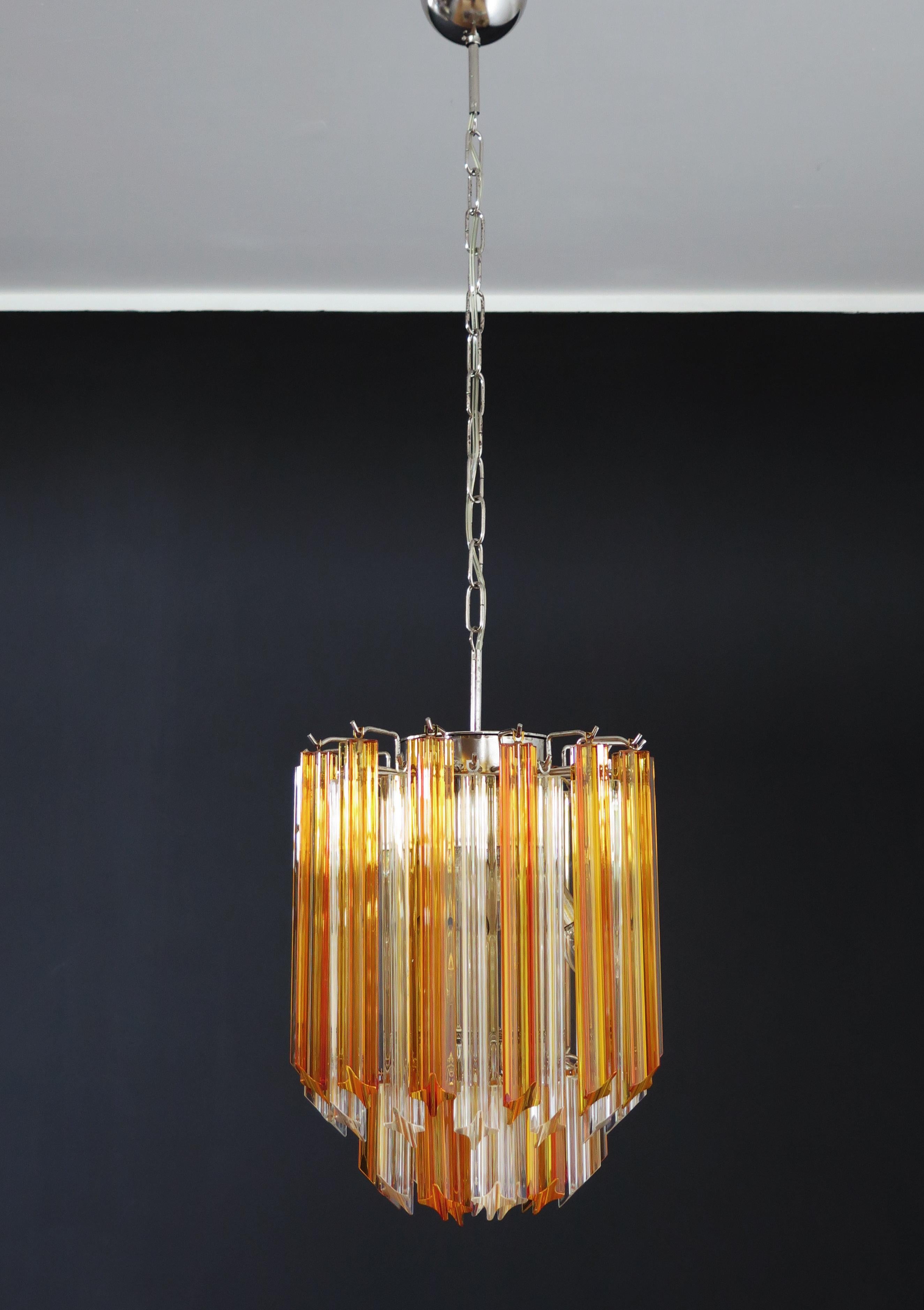 Blown Glass Quadriedri Murano chandelier - 47 prisms - trasparent amber