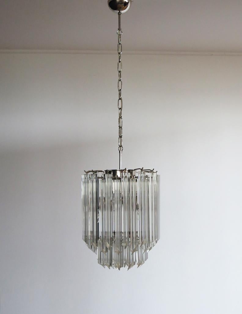 Blown Glass Quadriedri Murano chandelier – 47 trasparent prisms