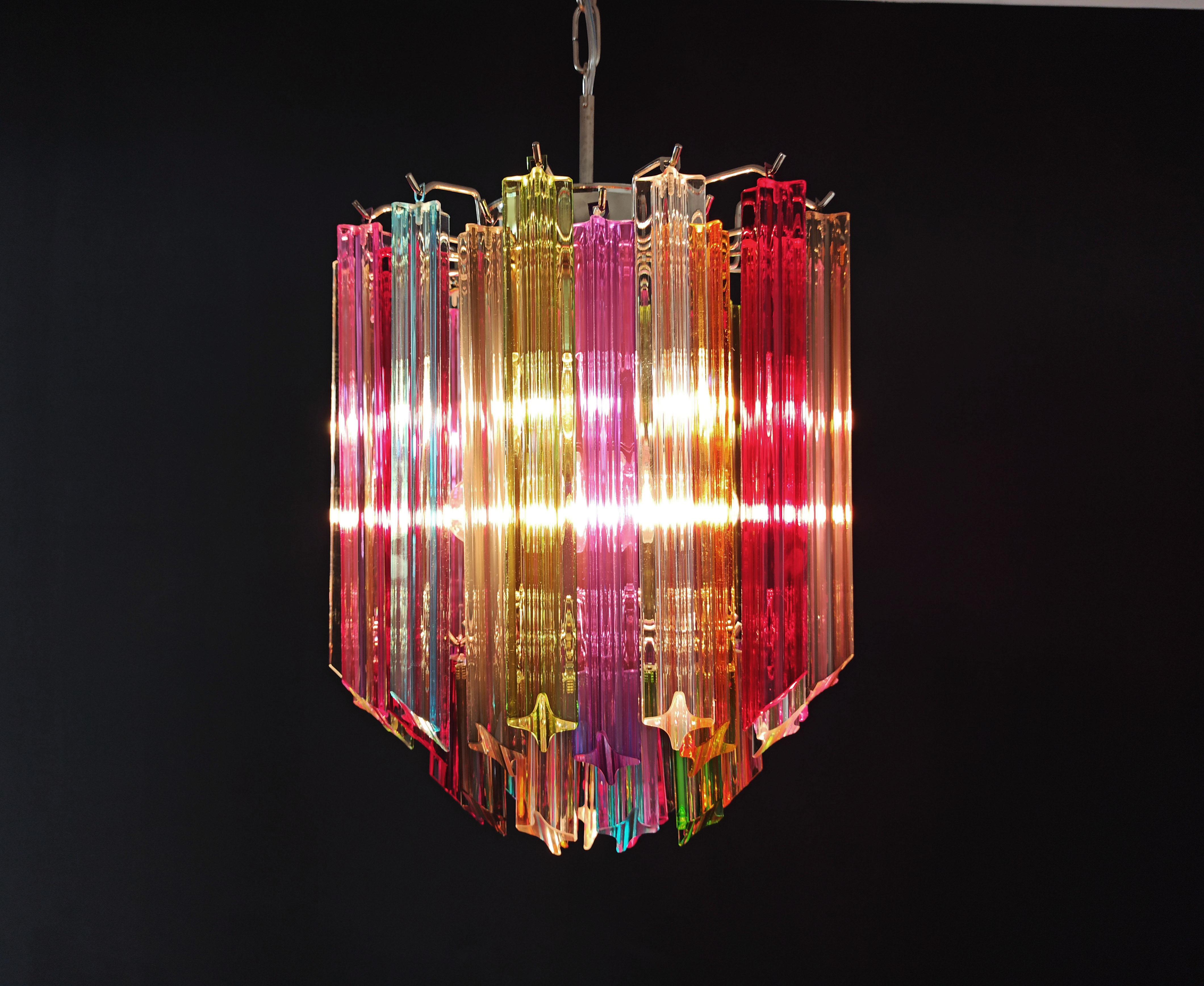 Blown Glass Quadriedri Murano Chandelier, 47 Multicolored Prisms