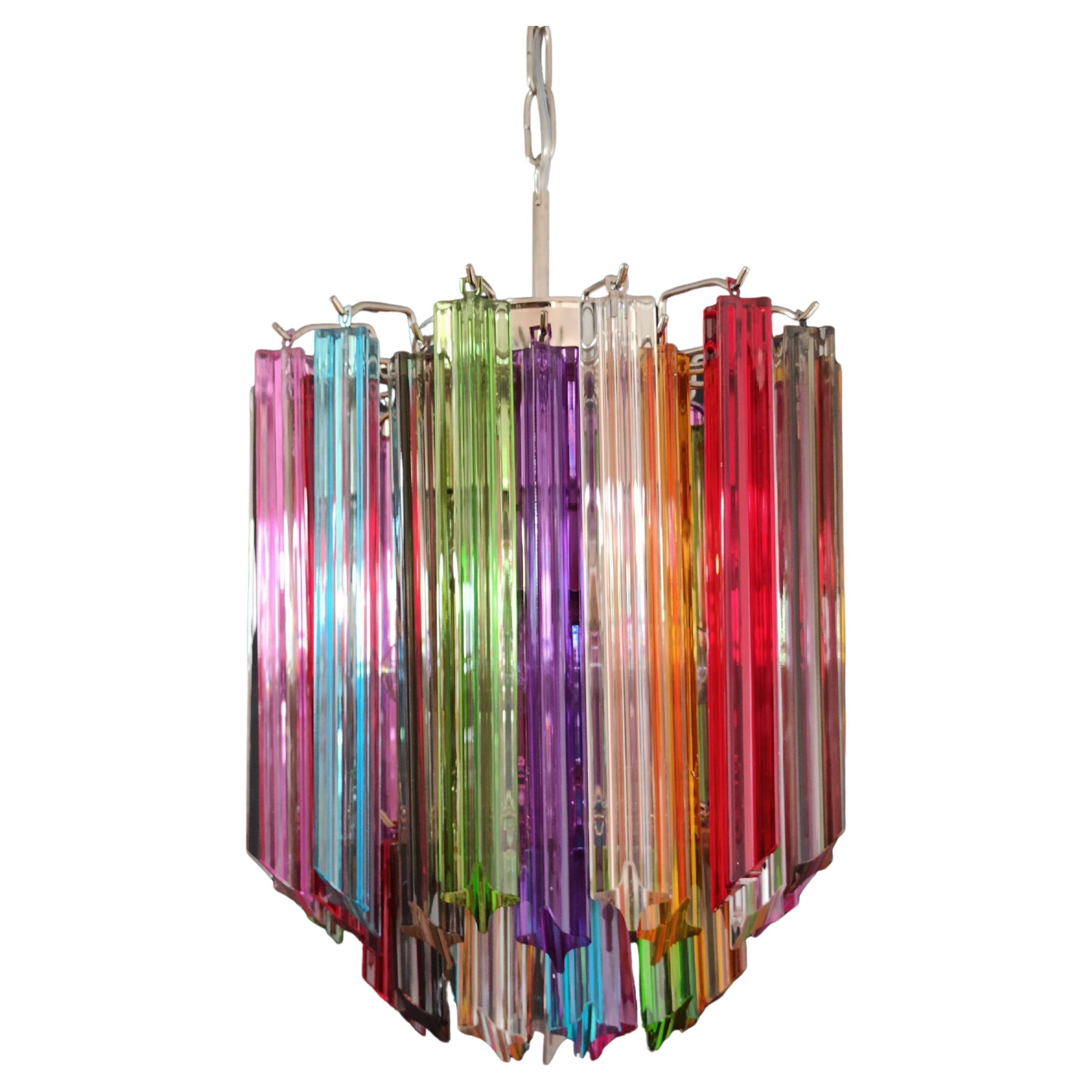 Lampadario Quadriedri di Murano, 47 prismi multicolore