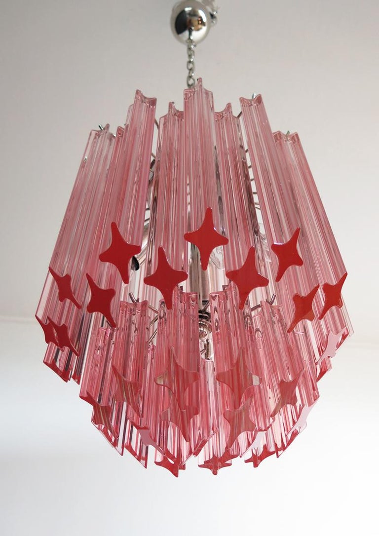Italian Quadriedri Murano Chandelier, 47 Pink Prisms For Sale