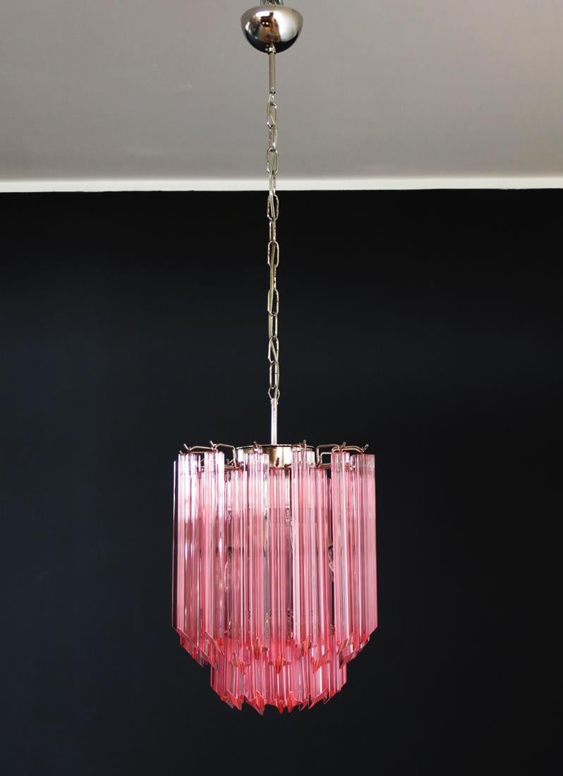 Late 20th Century Quadriedri Murano Chandelier, 47 Pink Prisms