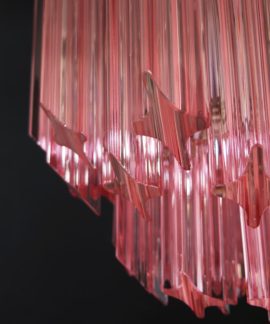 Blown Glass Quadriedri Murano Chandelier, 47 Pink Prisms