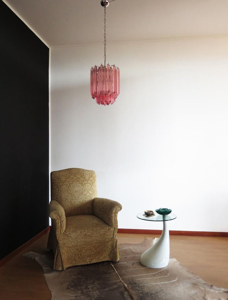 Blown Glass Quadriedri Murano Chandelier, 47 Pink Prisms For Sale