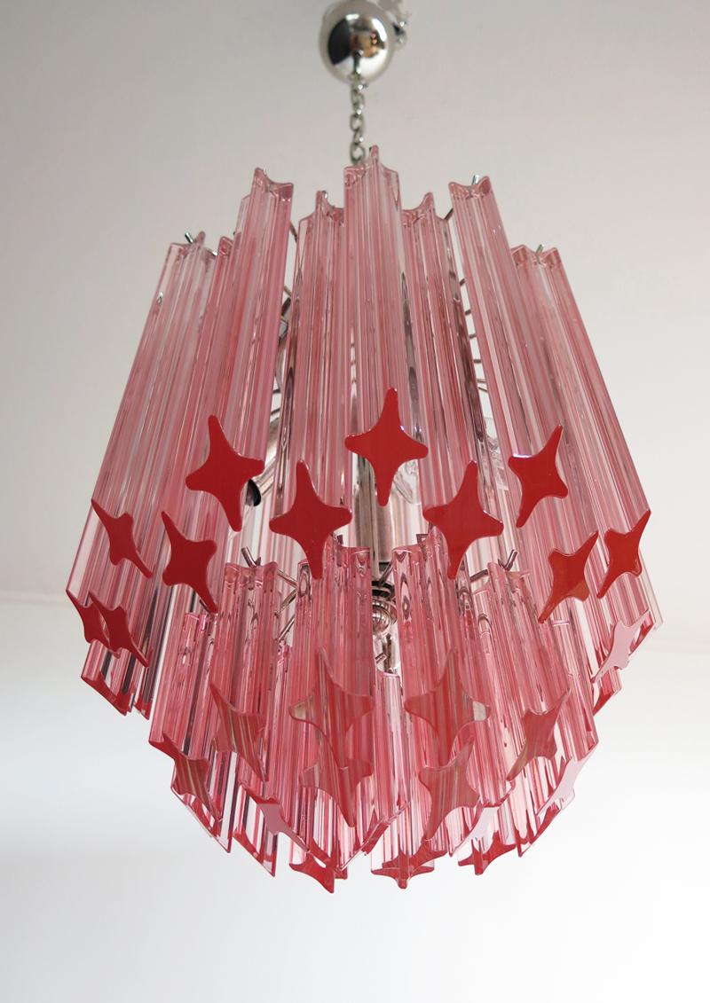 Quadriedri Murano Chandelier, 47 Pink Prisms 1