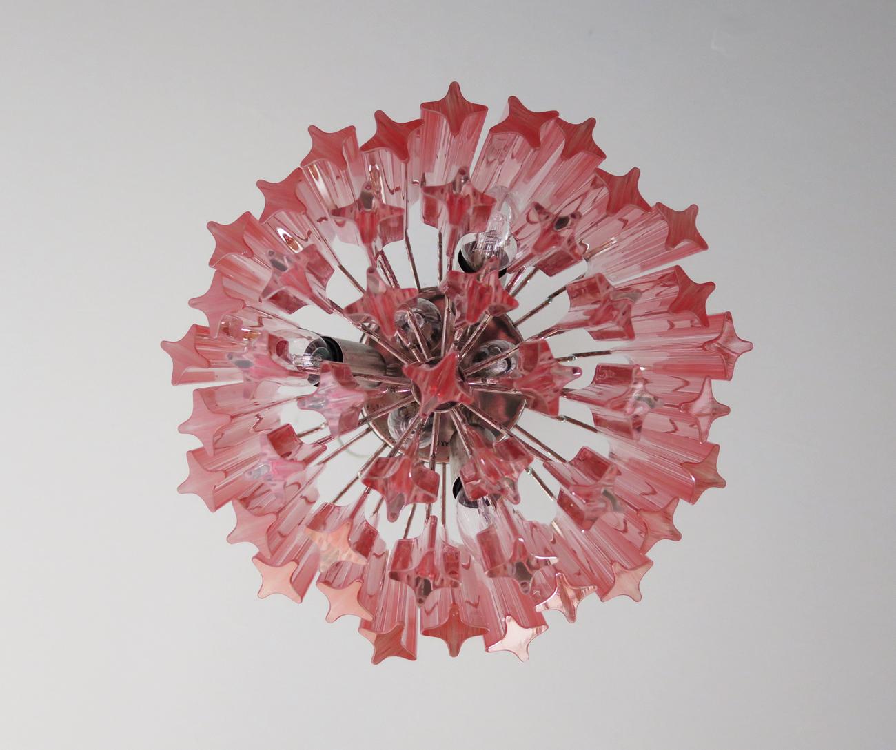 Quadriedri Murano Chandelier, 47 Pink Prisms 2