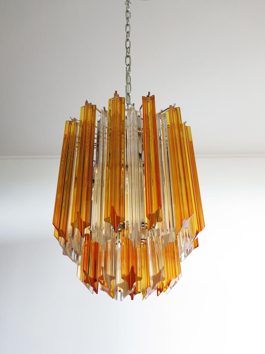 Quadriedri Murano chandelier - 47 prisms - trasparent amber