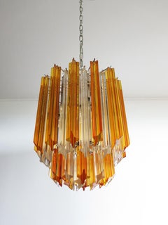 Vintage Quadriedri Murano chandelier - 47 prisms - trasparent amber