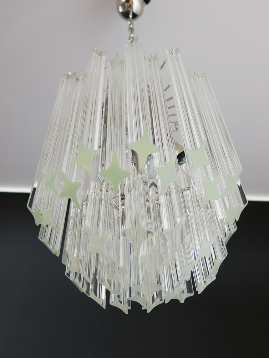Mid-Century moderno Lampadario Quadriedri di Murano - 47 prismi trasparenti in vendita