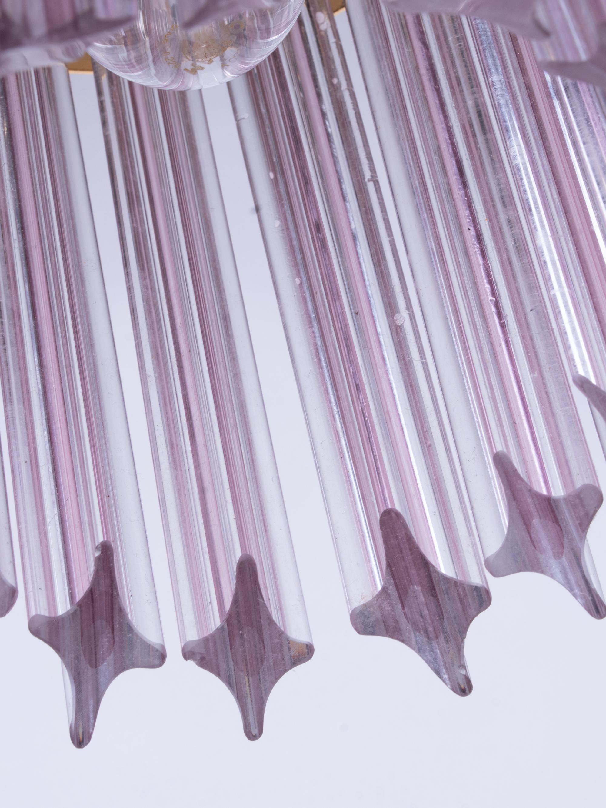 Mid-Century moderno Lampadario a sospensione Quadriedri rosa in vetro di Murano e ottone, Venini Italia 1970 in vendita