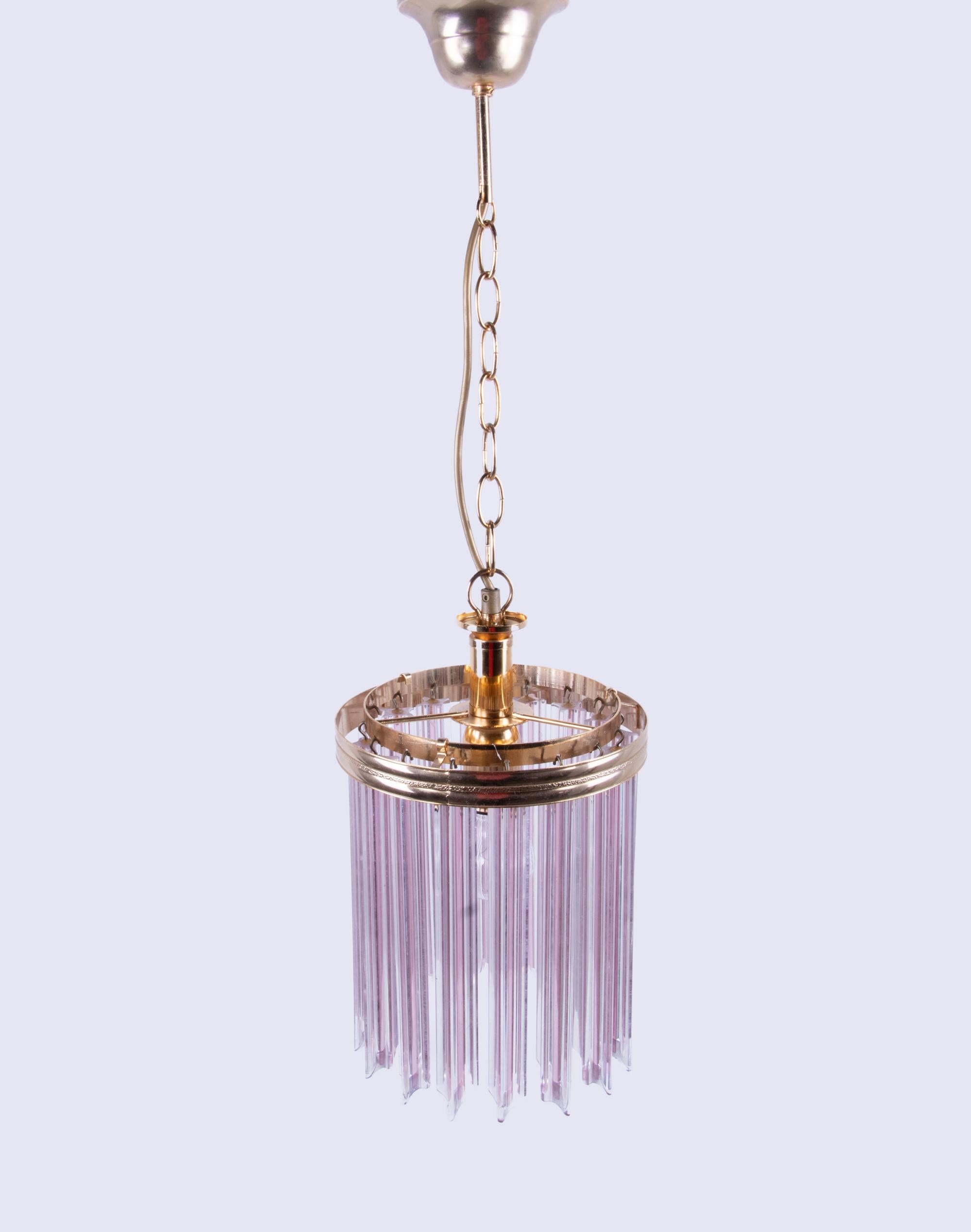 Italiano Lampadario a sospensione Quadriedri rosa in vetro di Murano e ottone, Venini Italia 1970 in vendita