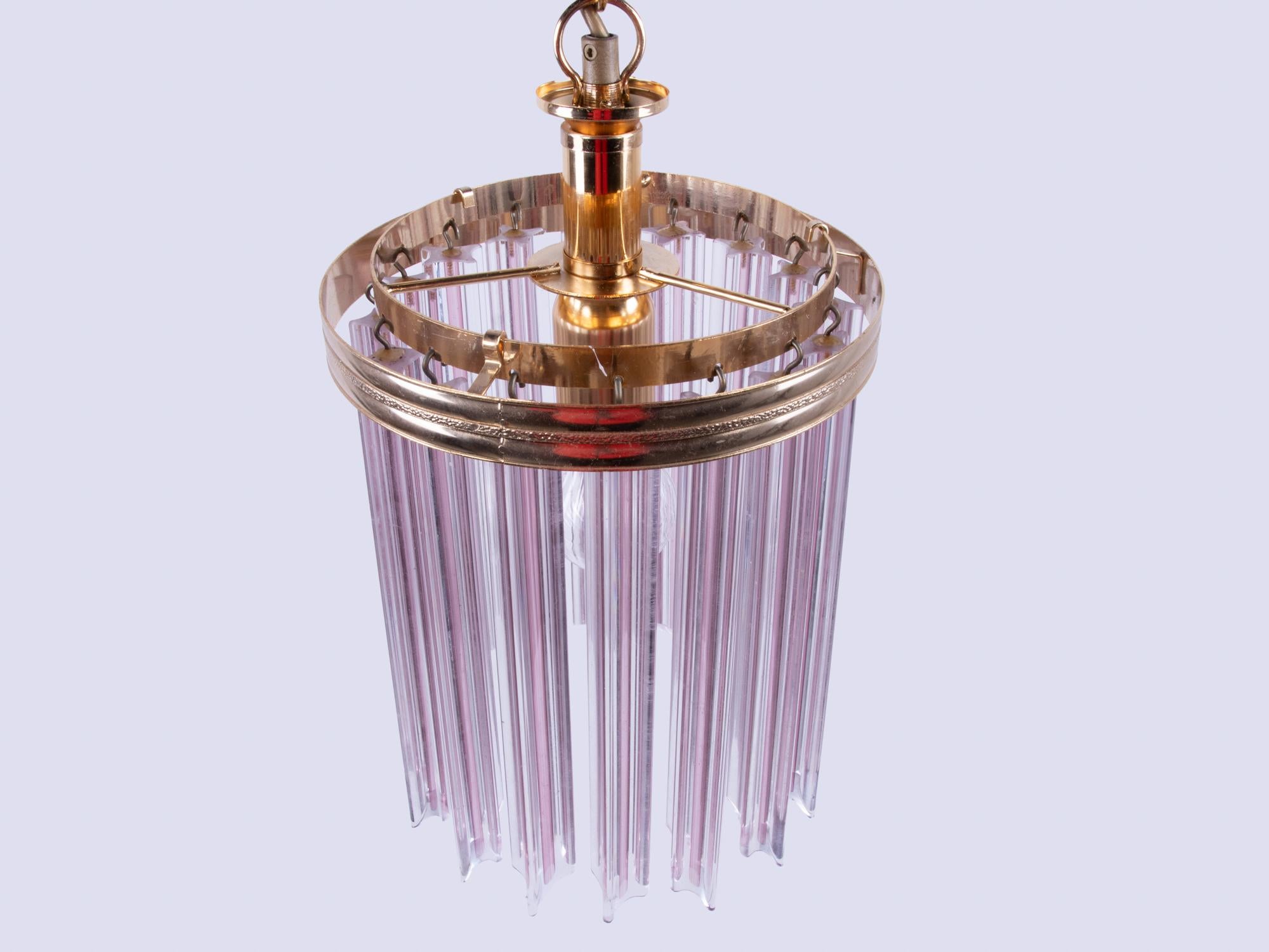 Ottone Lampadario a sospensione Quadriedri rosa in vetro di Murano e ottone, Venini Italia 1970 in vendita