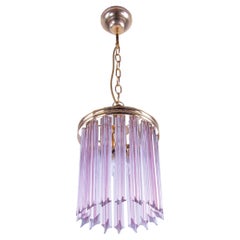 Quadriedri Pink Murano Glass Prism & Brass Pendant Chandelier, Venini Italy 1970
