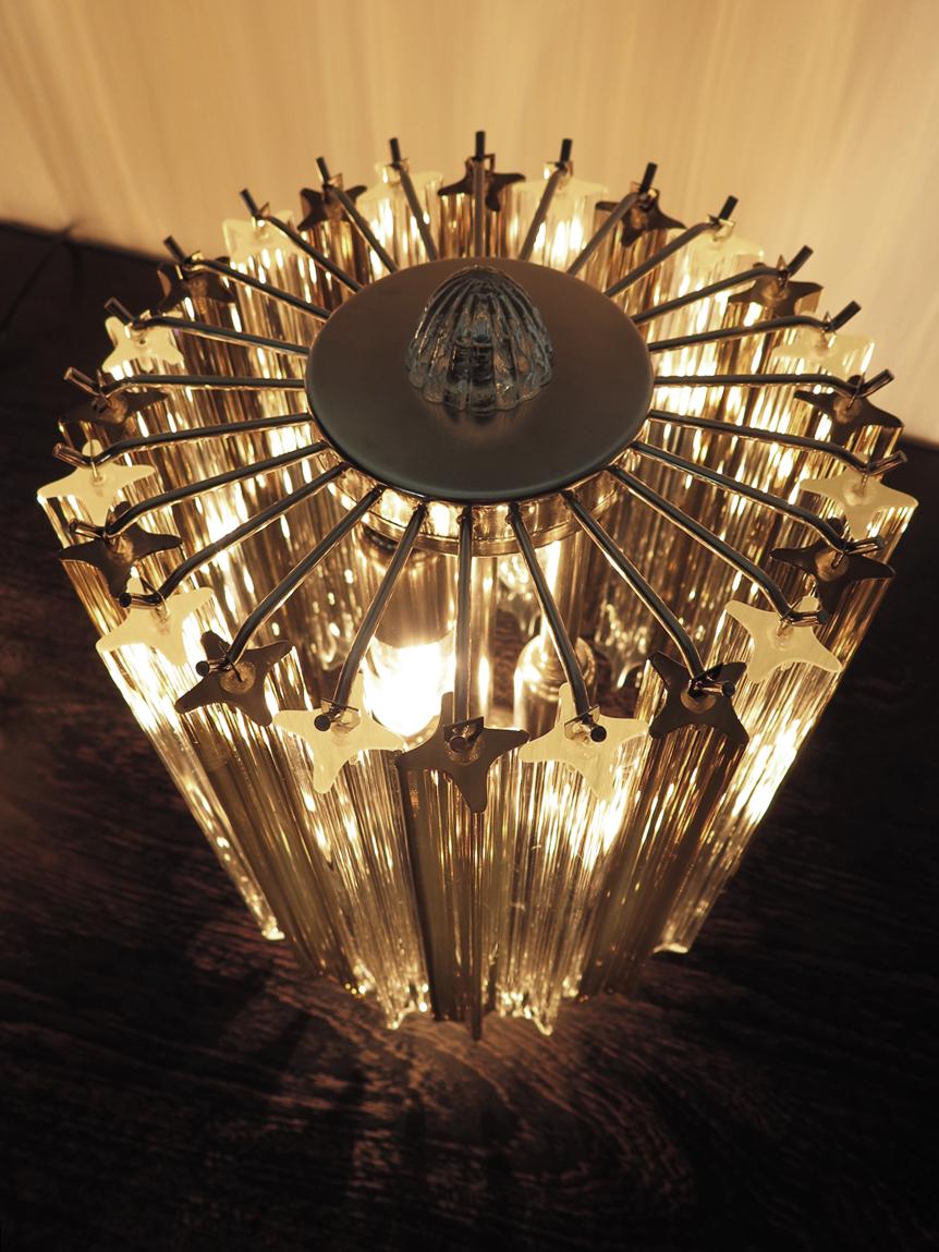 Blown Glass Quadriedri Table Lamp, Venini Style, Transparent and Smoked Prism