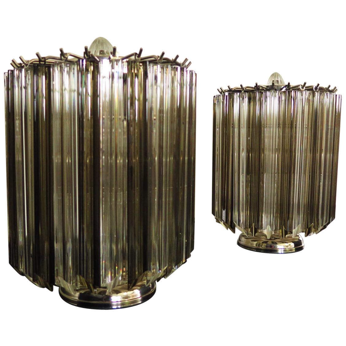 Quadriedri Table Lamp, Venini Style, Transparent and Smoked Prism