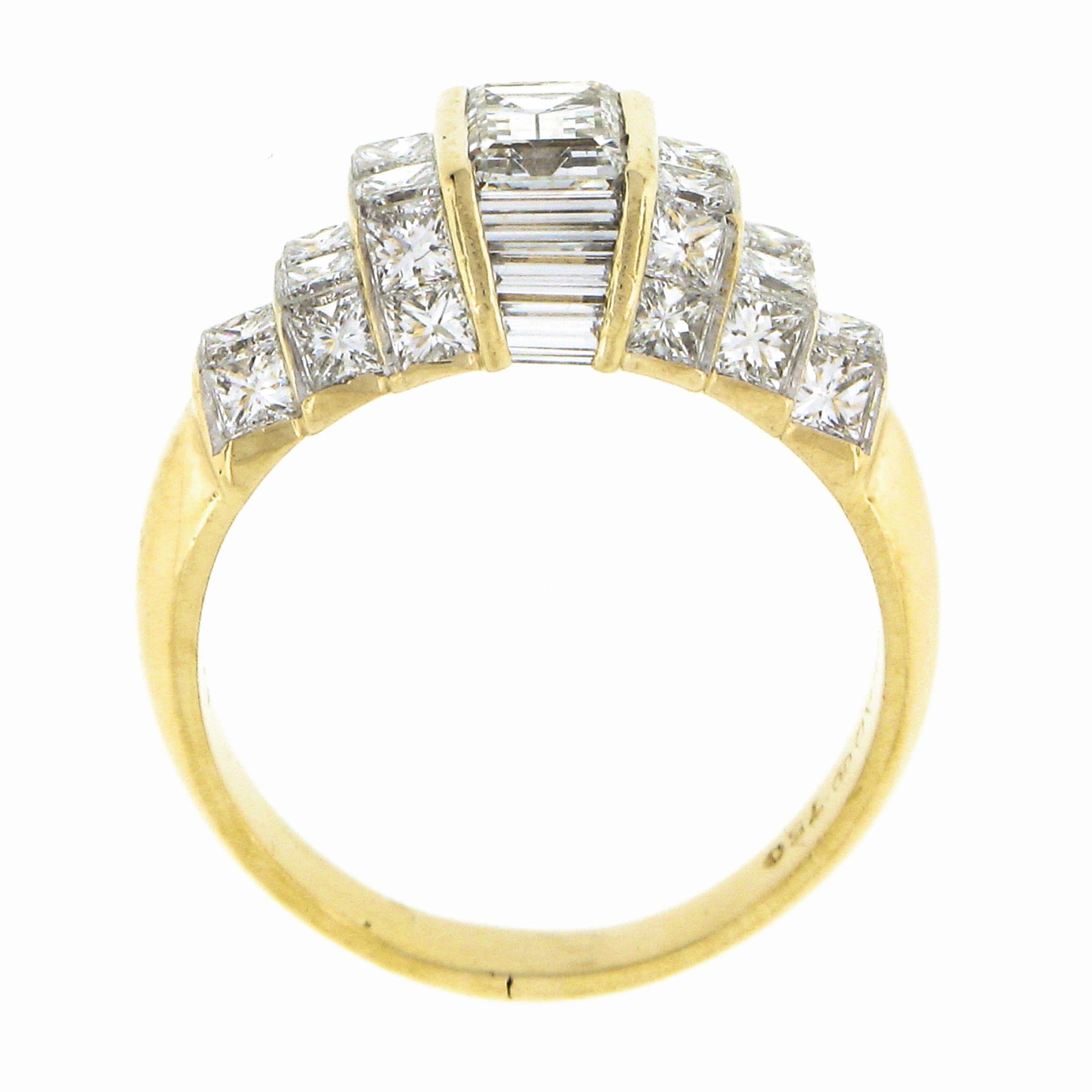 Women's Quadrillion 18k Gold Emerald Cut Diamond Solitaire & Princess Pyramid Sides Ring