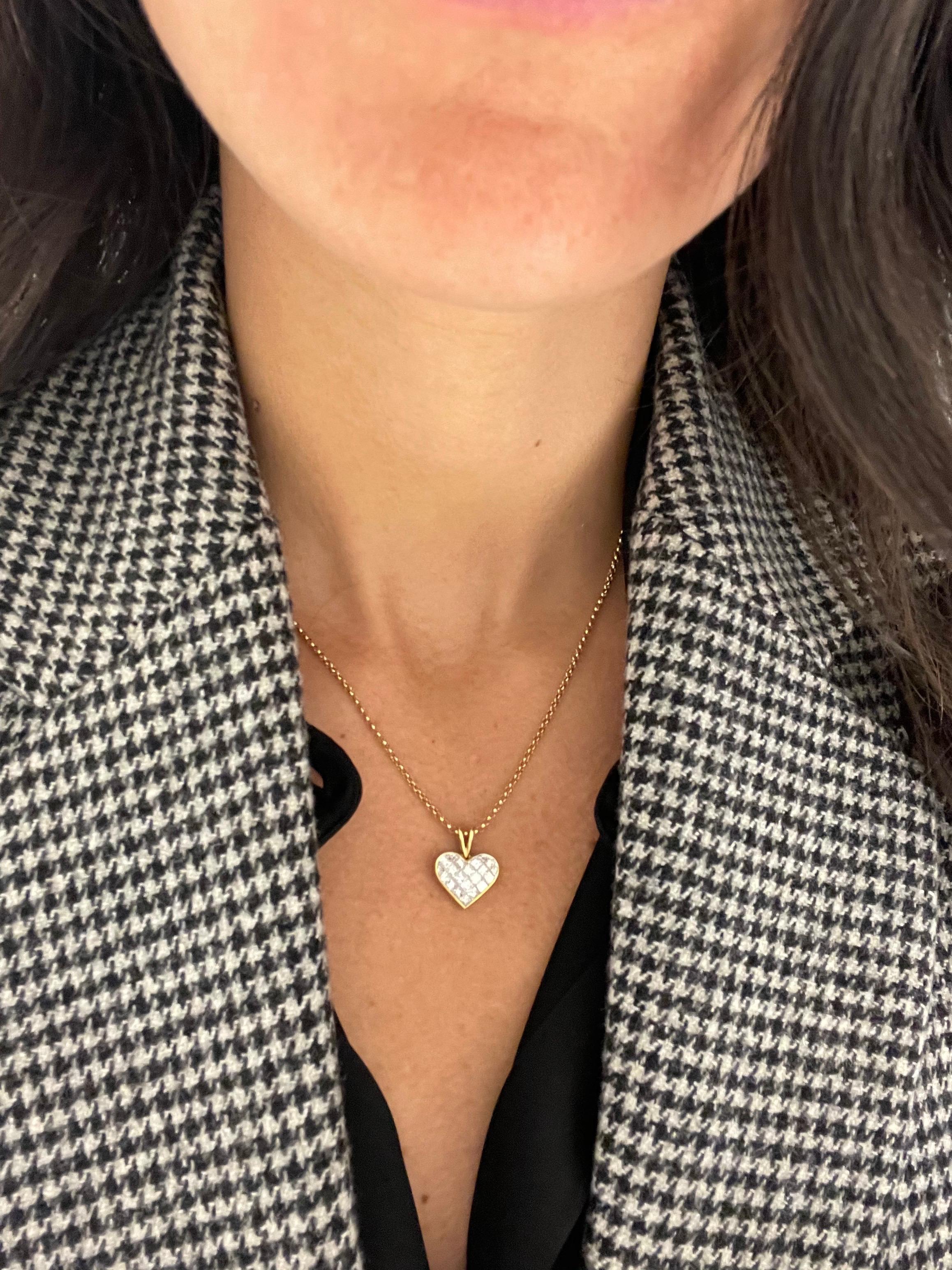 Quadrillion 18kt Gelbgold 1,19 Karat Diamant Herz Anhänger Halskette (Carréschliff)