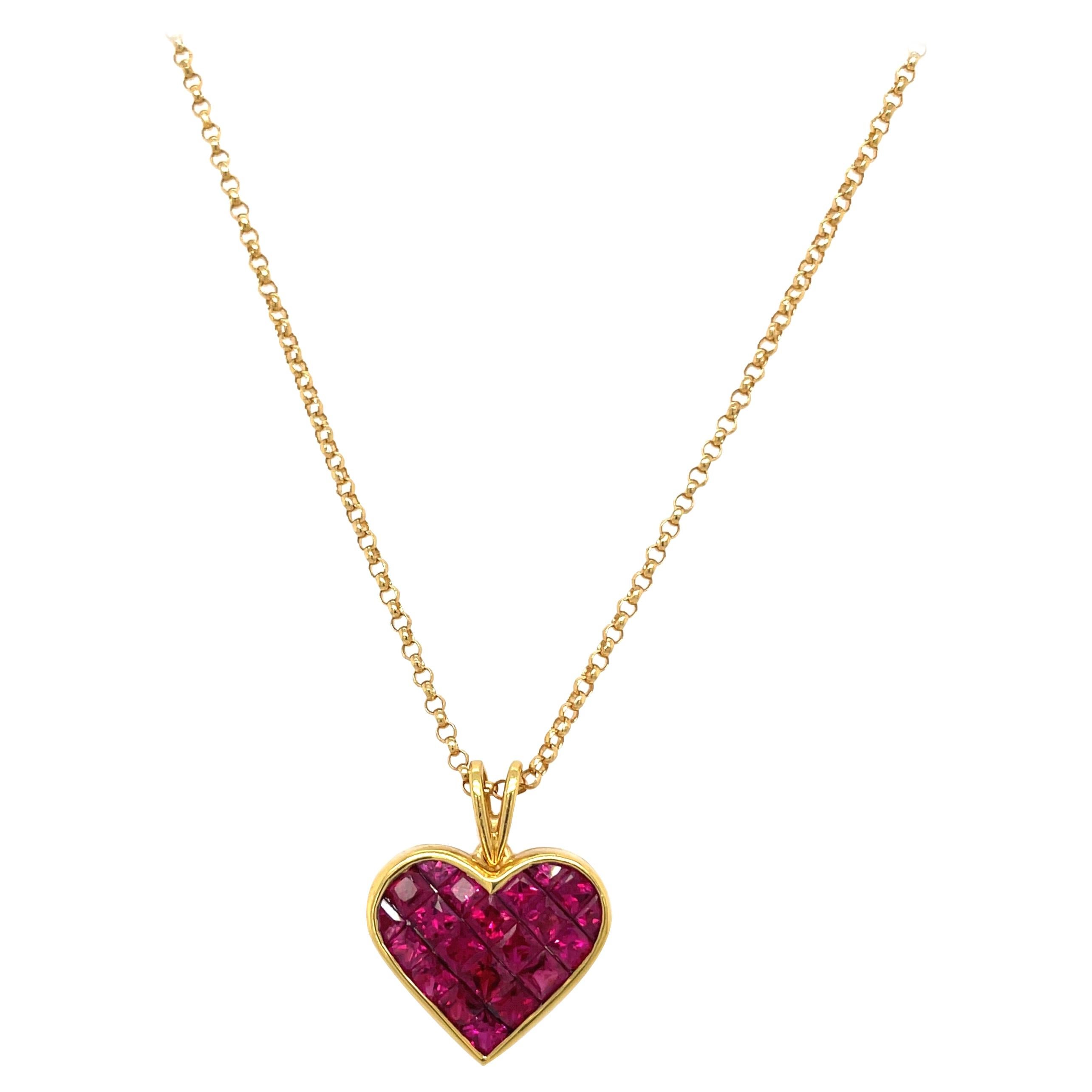 Quadrillion 18kt Yellow Gold 2.41 Ct Ruby Heart Pendant Necklace