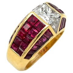 Quadrillion Invisibly Set Diamond 1.36Ct & Ruby 4.31Ct Ring