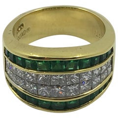 Vintage Quadrillion Ring Diamonds and Emeralds