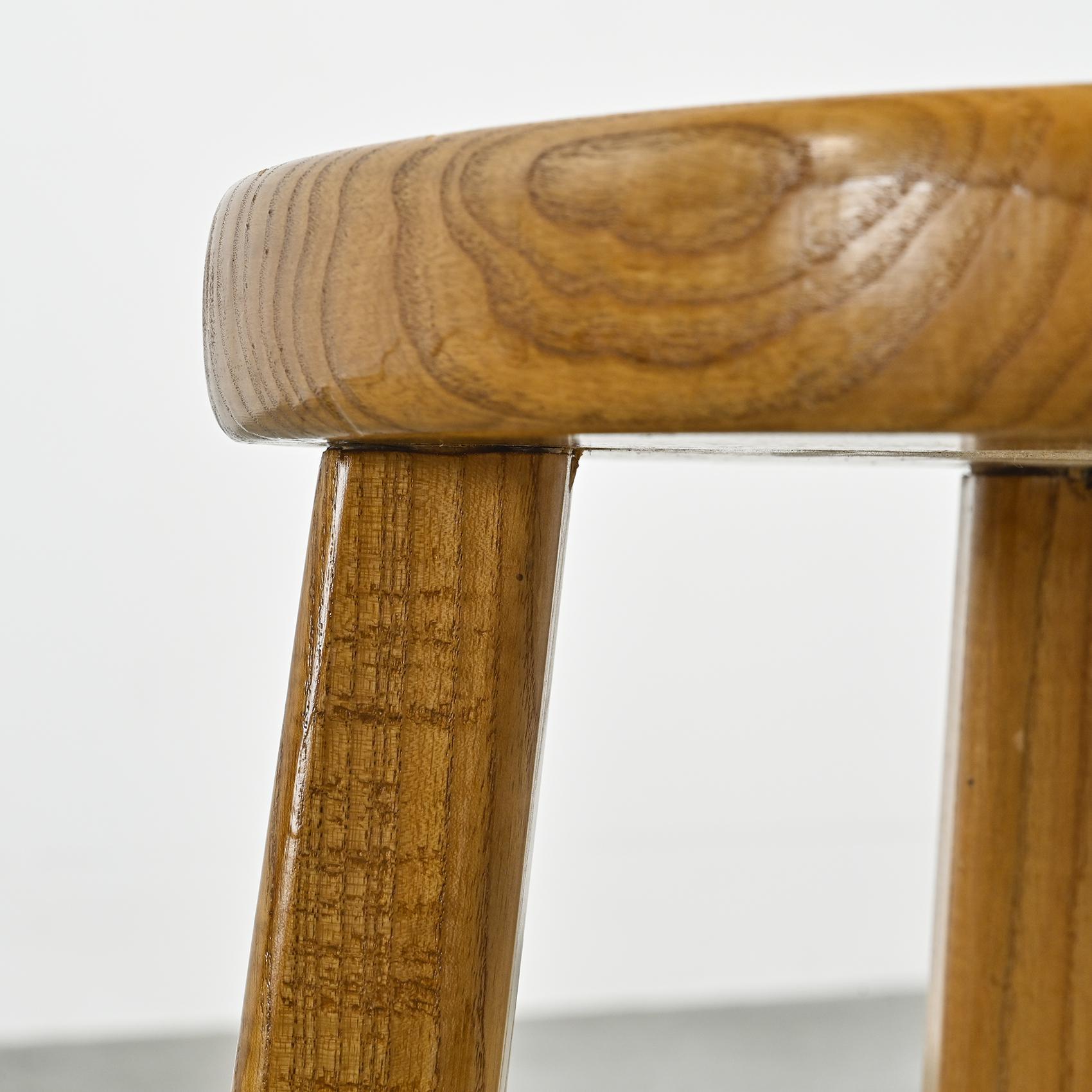 Wood Quadripod stool in solid elm, France, circa 1960 For Sale