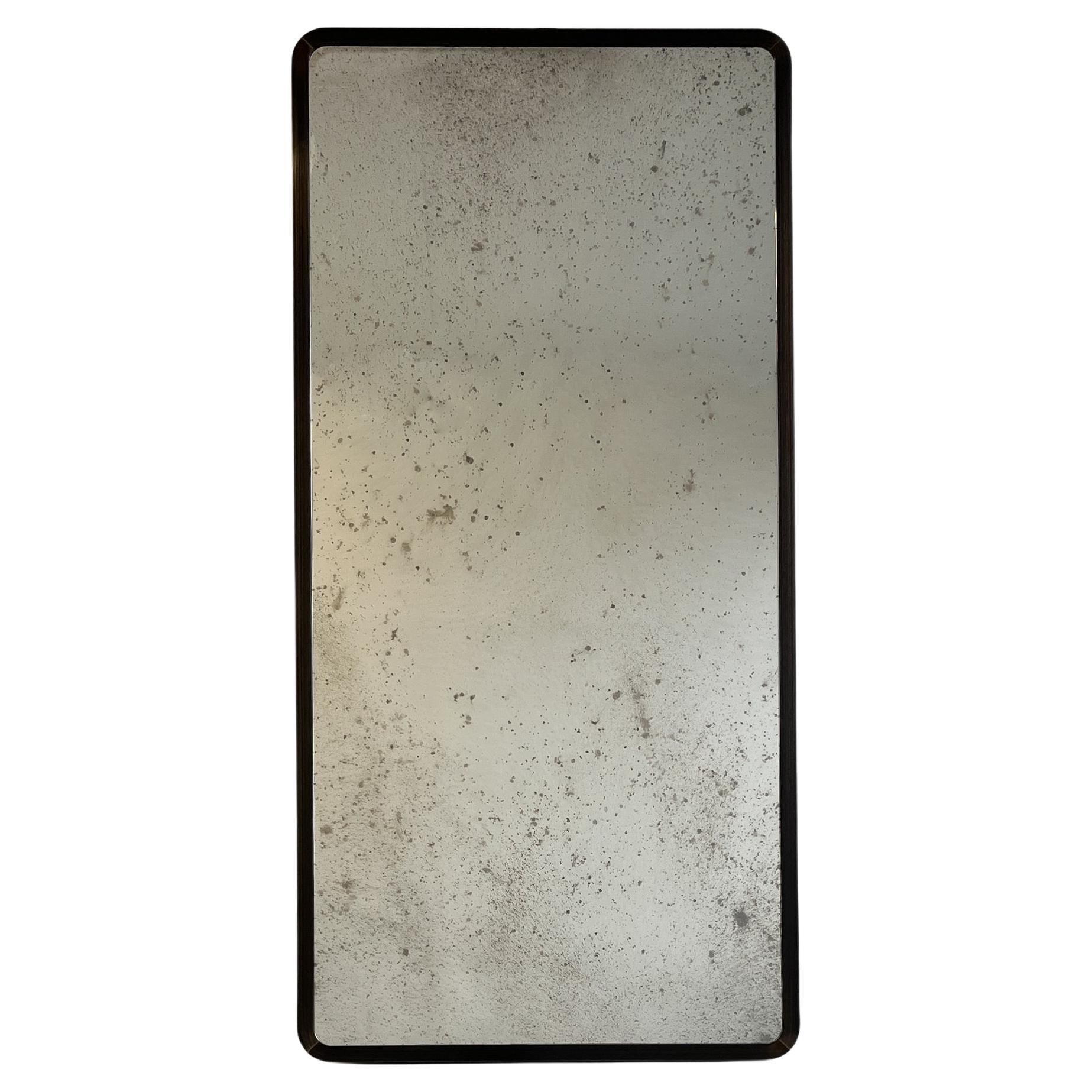 Quadris Antiqued Rectangular Mirror with Bronze Patina Mitred Frame For Sale