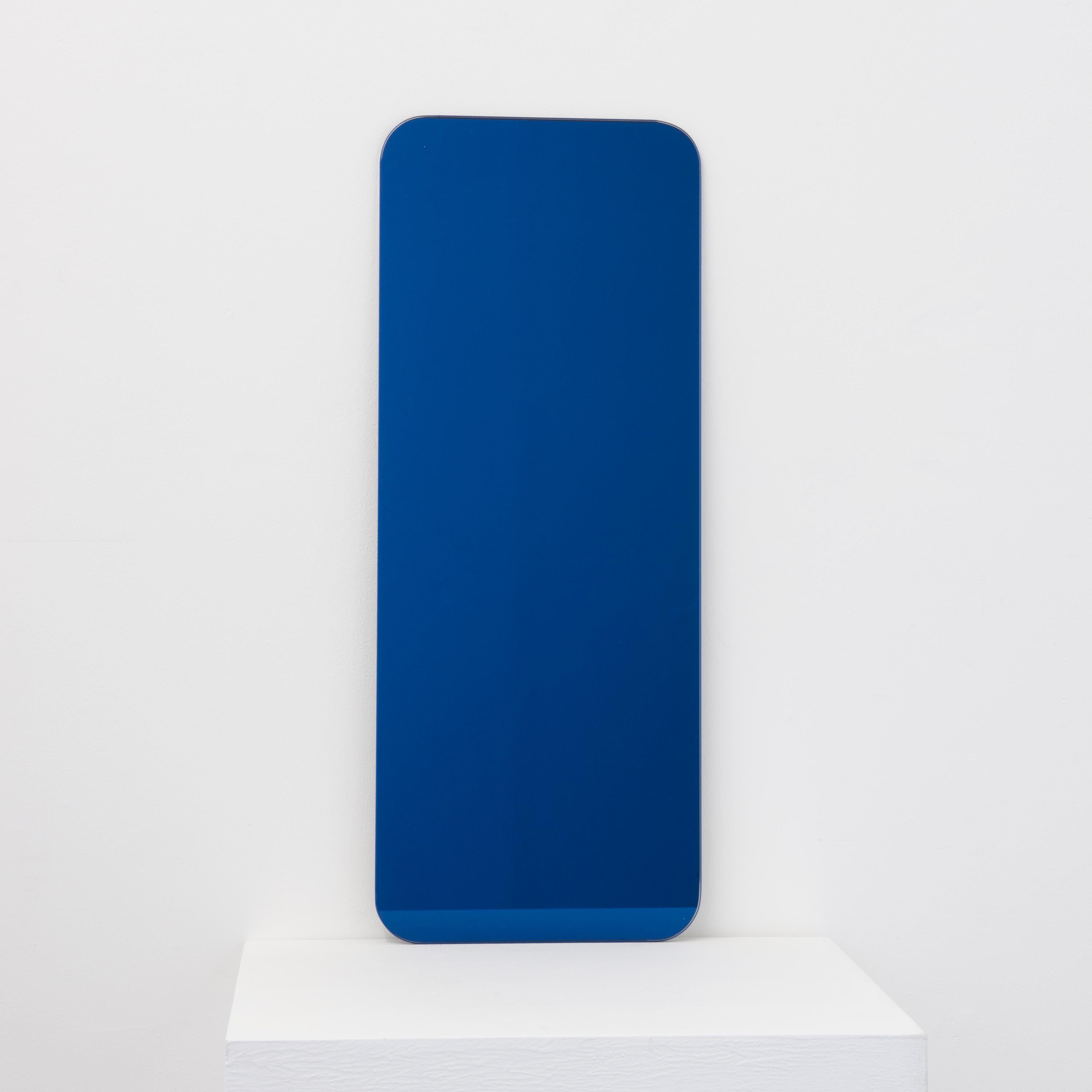 Quadris Blue Rectangular Frameless Contemporary Mirror Floating Effect, Small For Sale 1