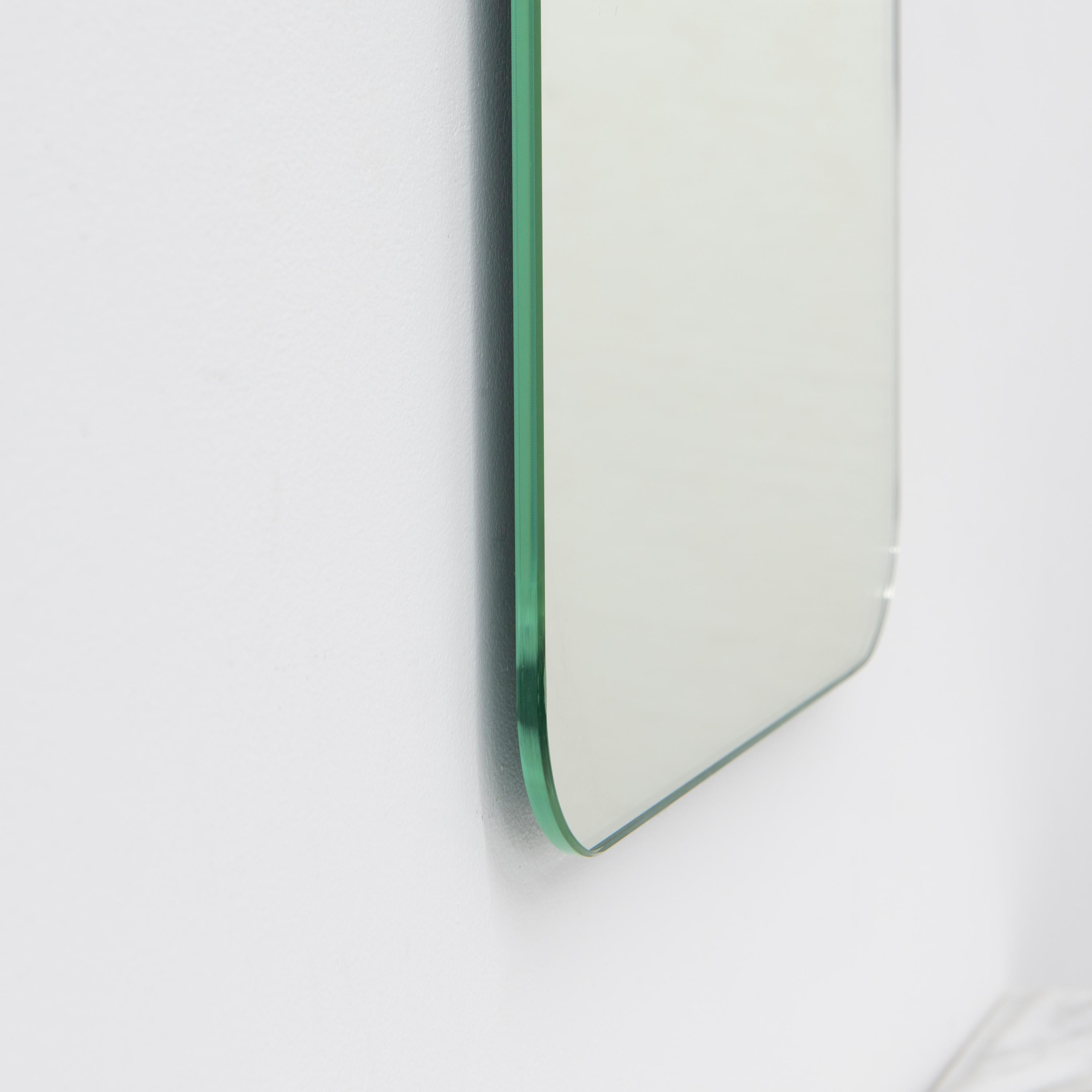 Quadris Blue Rectangular Frameless Contemporary Mirror Floating Effect, Small For Sale 2