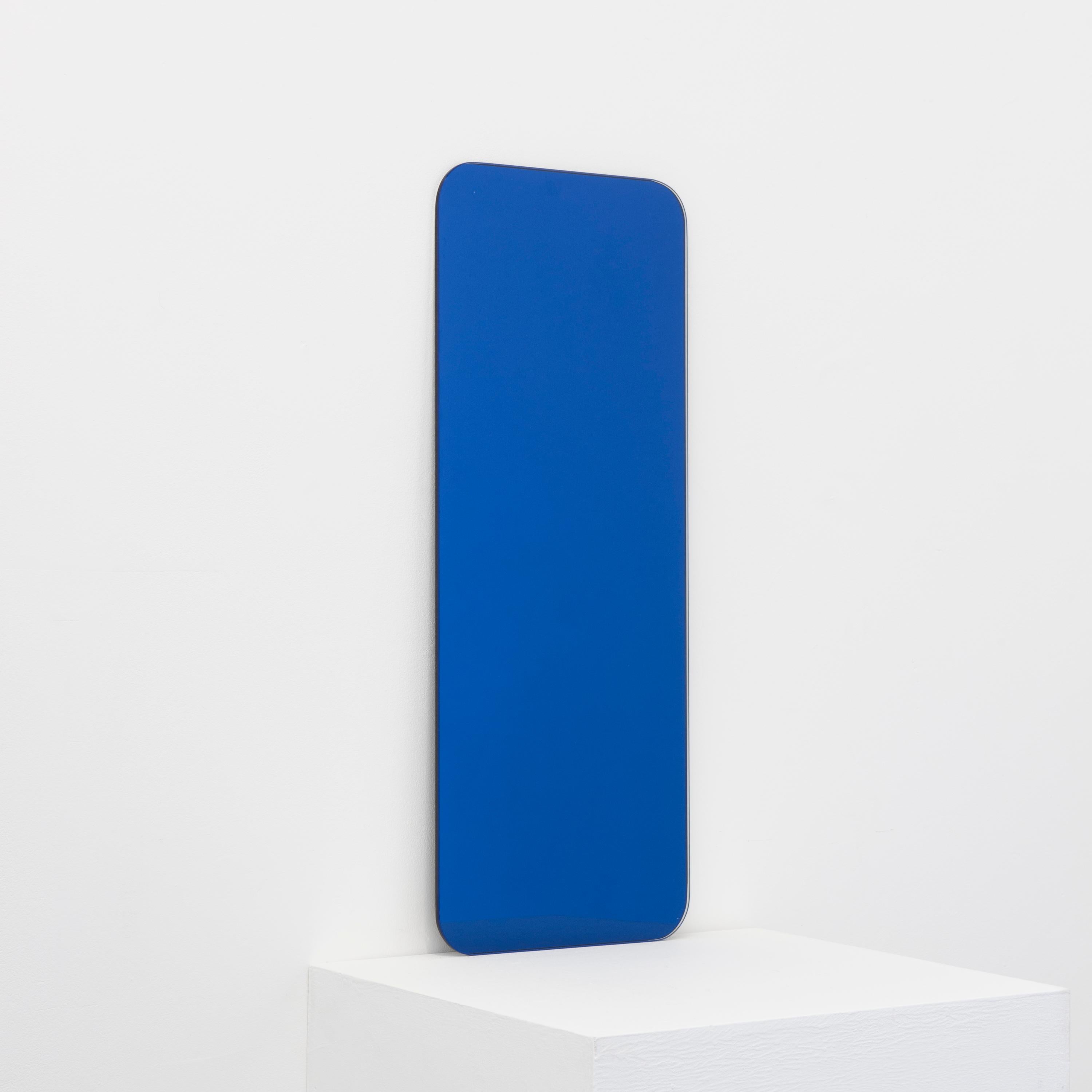 Contemporary Quadris Blue Rectangular Frameless Minimalist Mirror, Large For Sale