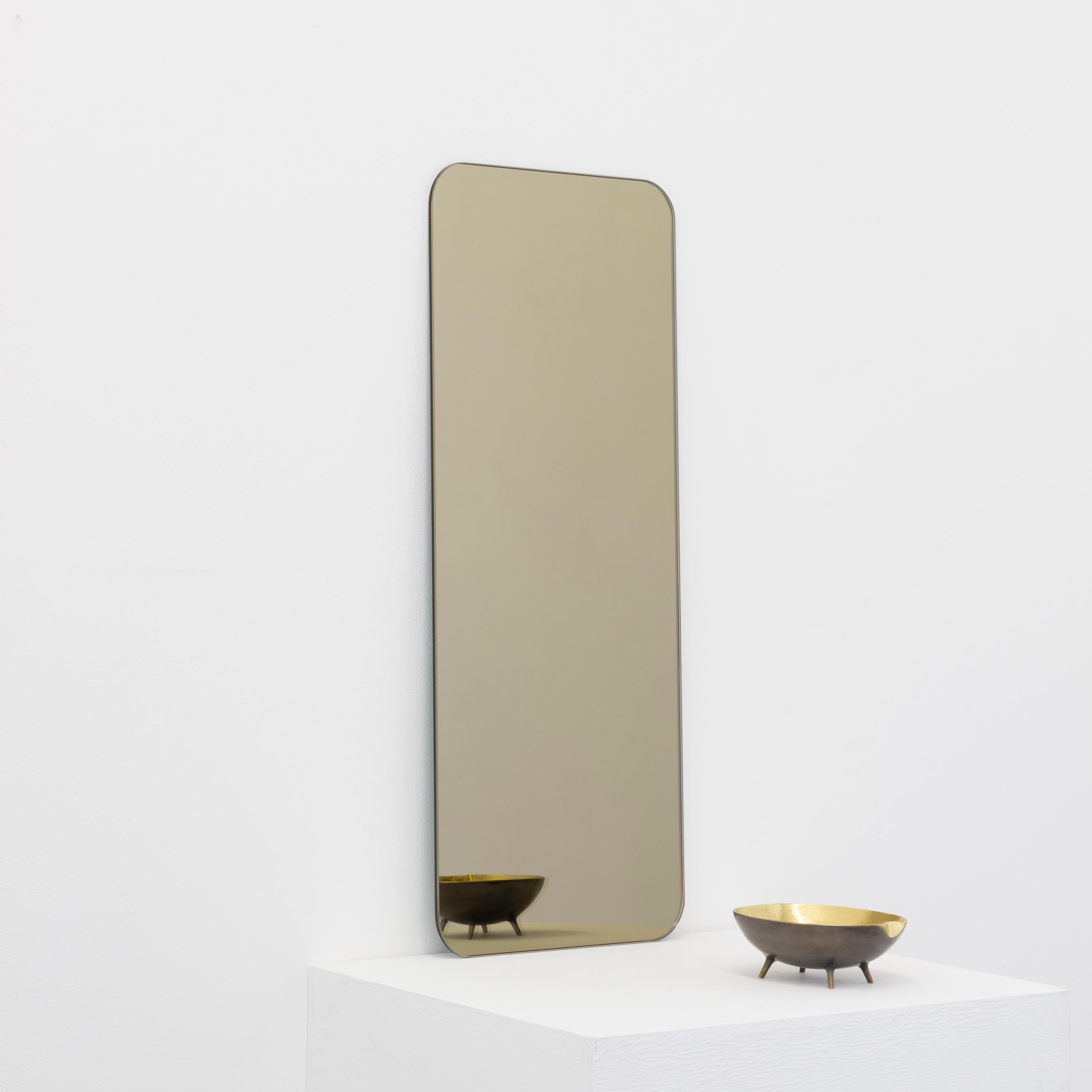 Minimaliste Quadris Bronze Miroir contemporain rectangulaire sans cadre à effet flottant, XL en vente