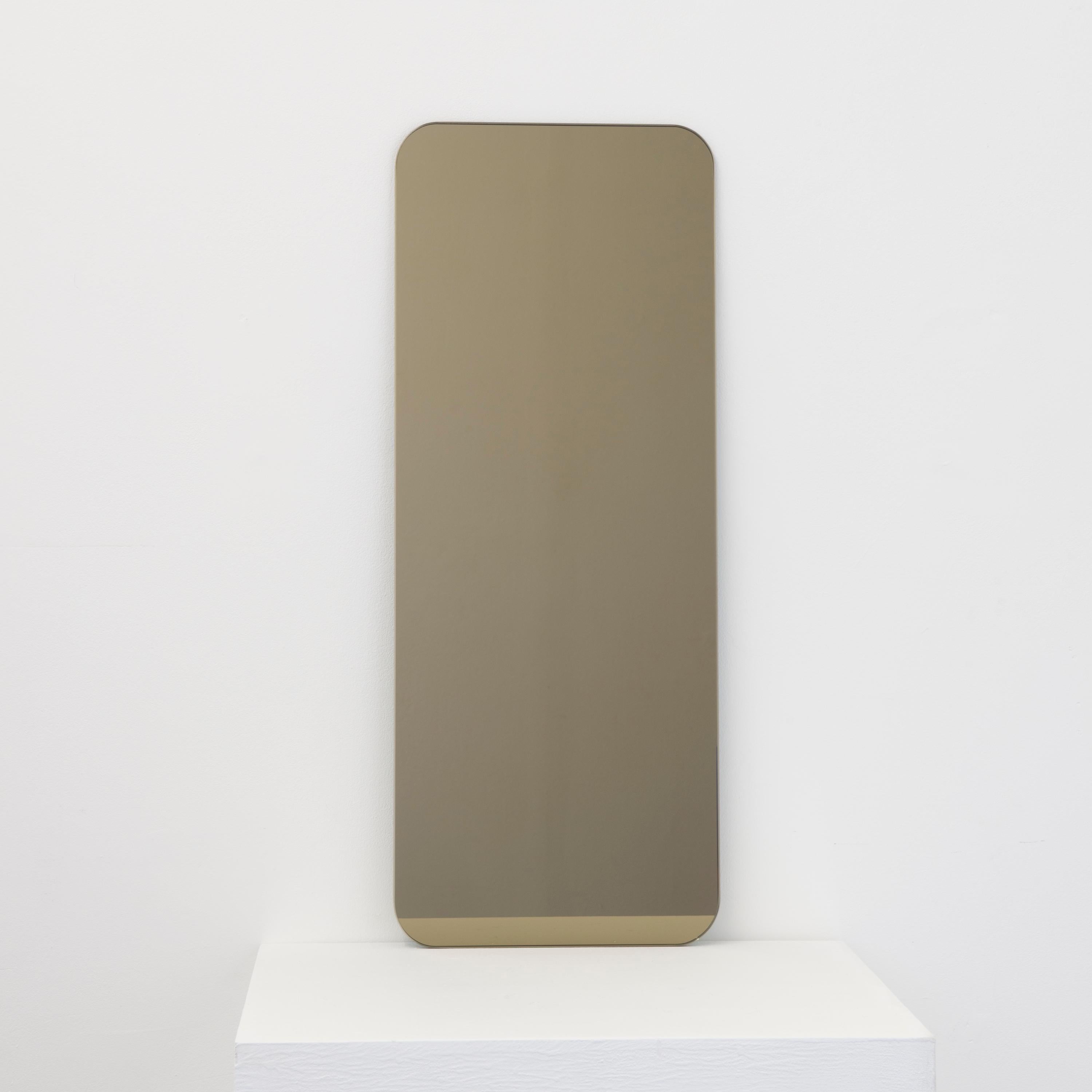 Contemporary Quadris Bronze Rectangular Frameless Minimalist Mirror, Large For Sale