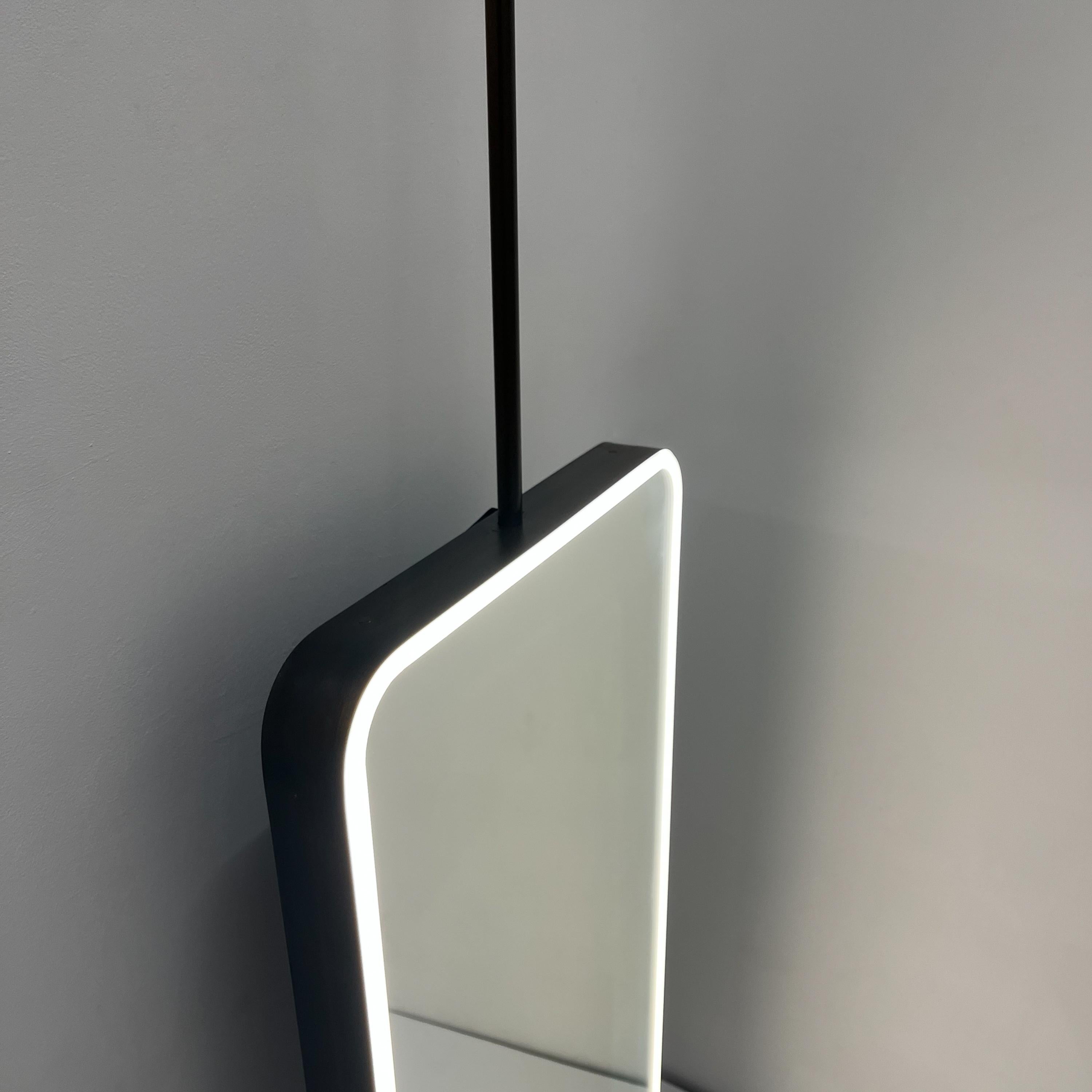 Effet bronze Miroir rectangulaire lumineux suspendu au plafond Quadris, cadre Patina bronze en vente