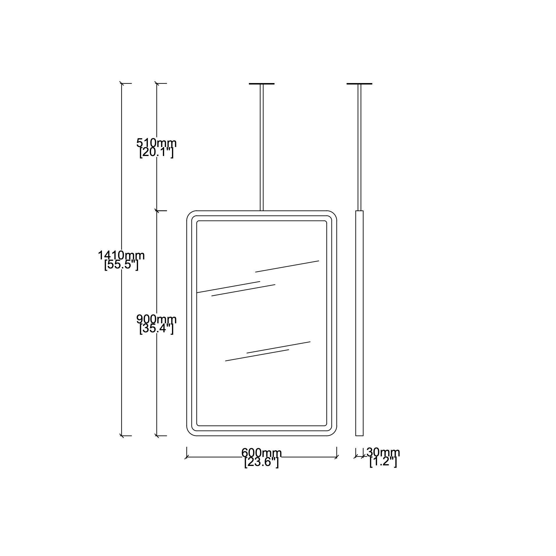Quadris Ceiling Suspended Rectangular Beveled Mirror, Nickel Plated Frame For Sale 5