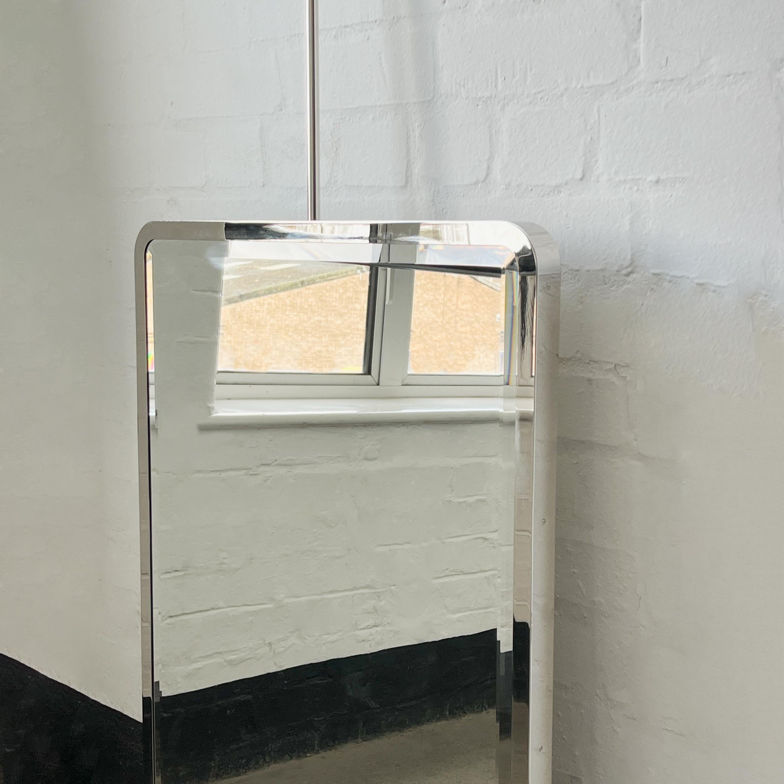 Industrial Quadris Ceiling Suspended Rectangular Beveled Mirror, Nickel Plated Frame For Sale