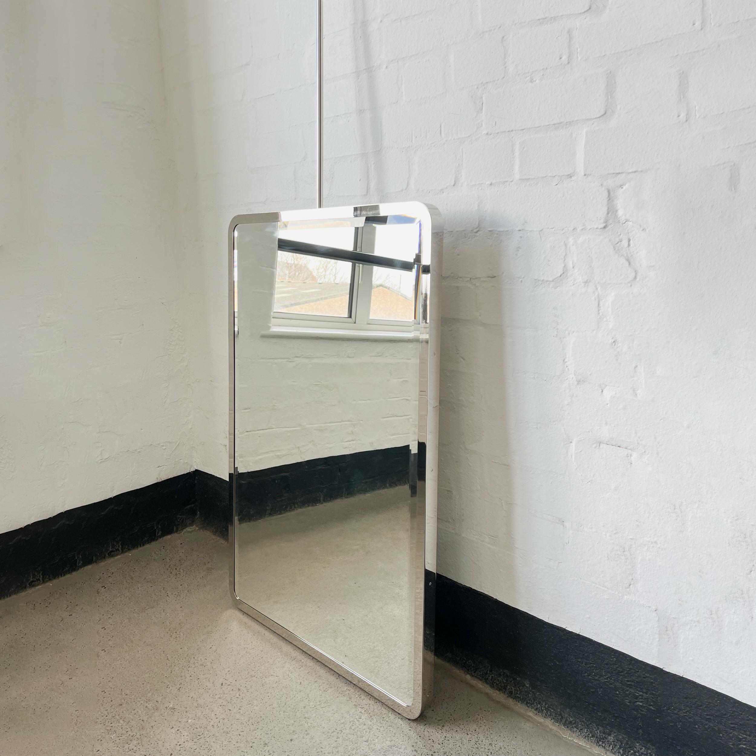 Quadris Ceiling Suspended Rectangular Beveled Mirror, Nickel Plated Frame For Sale 1
