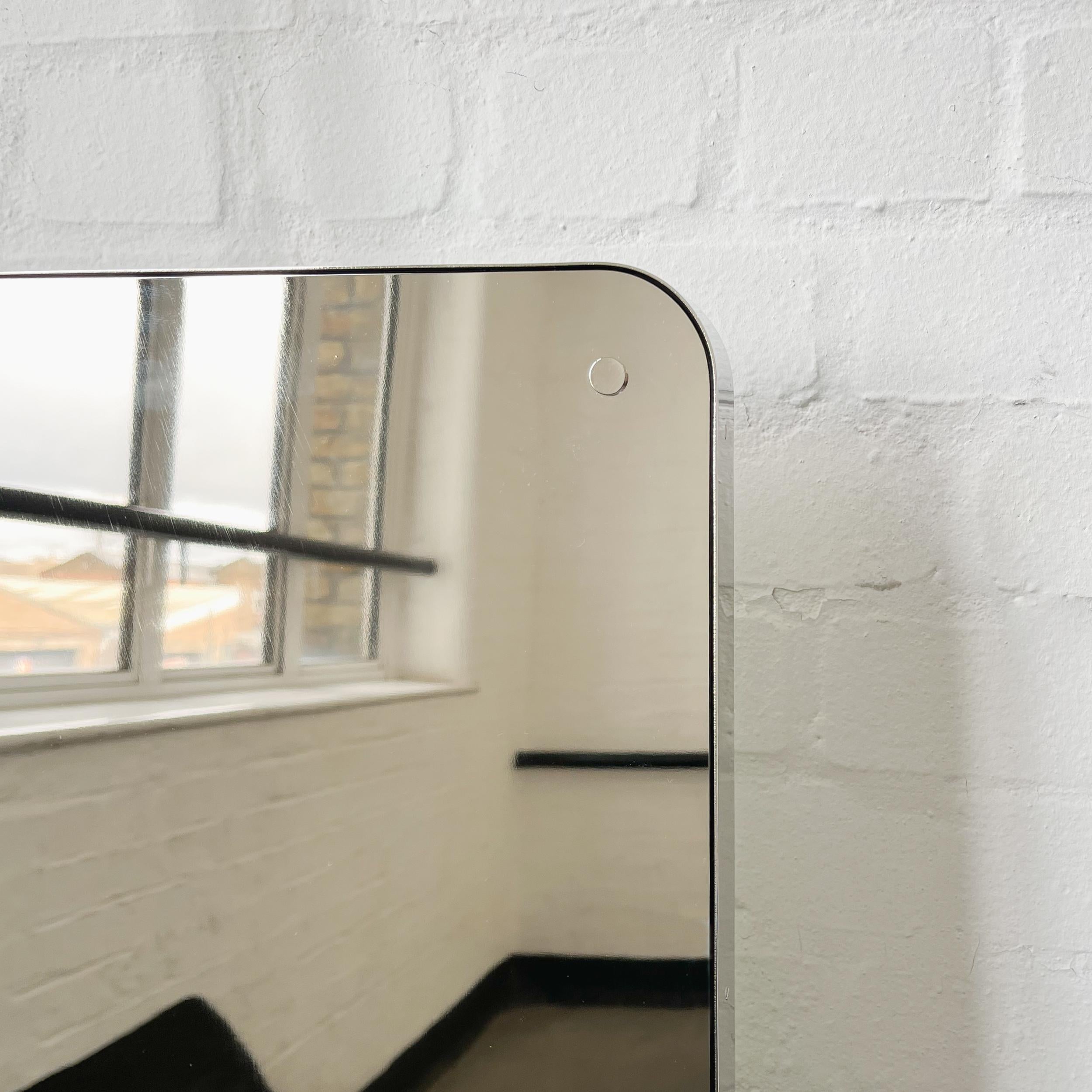 Quadris Ceiling Suspended Rectangular Beveled Mirror, Nickel Plated Frame For Sale 3