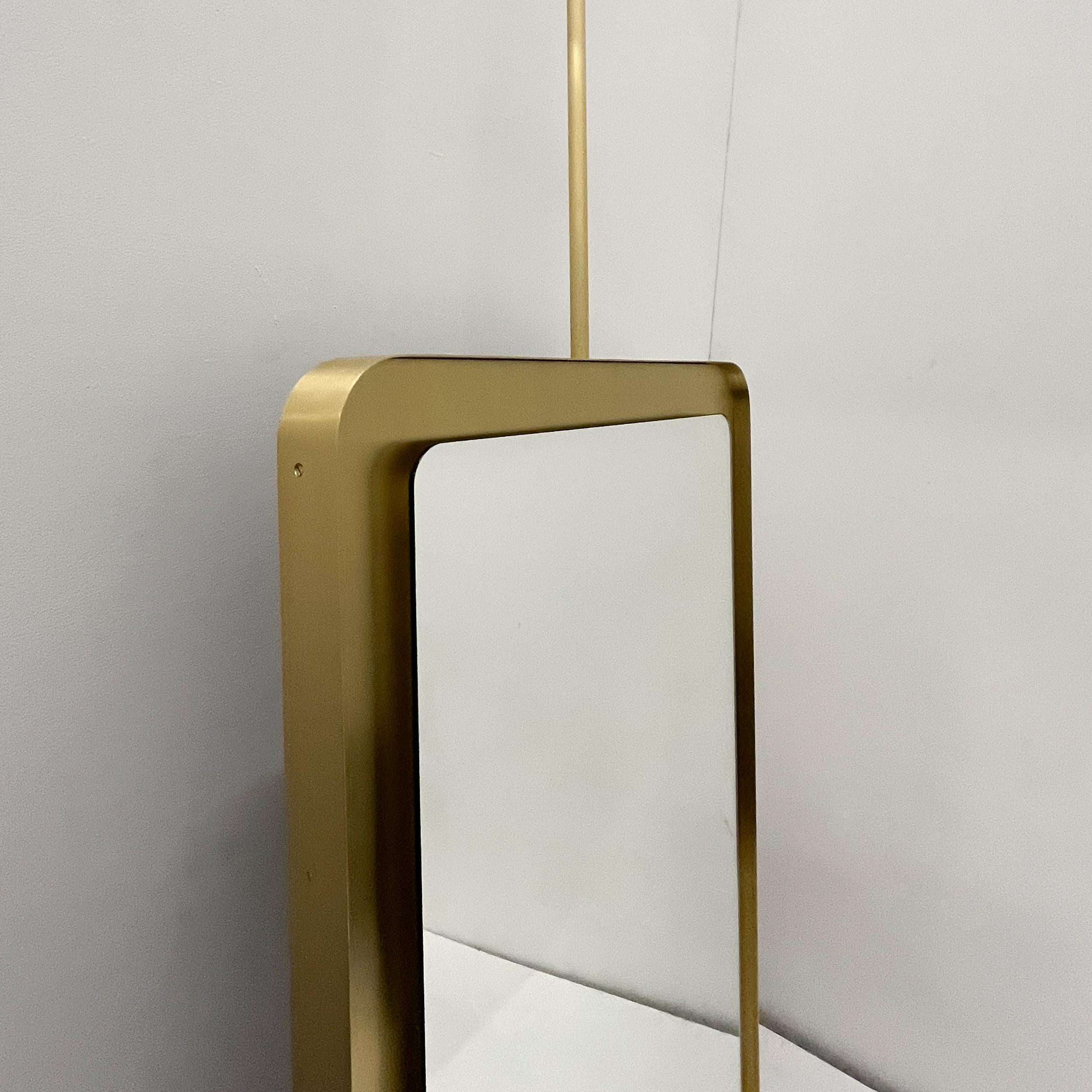 Quadris Ceiling Suspended Rectangular Illuminated Mirror, Solid Brass Tray Frame For Sale 5