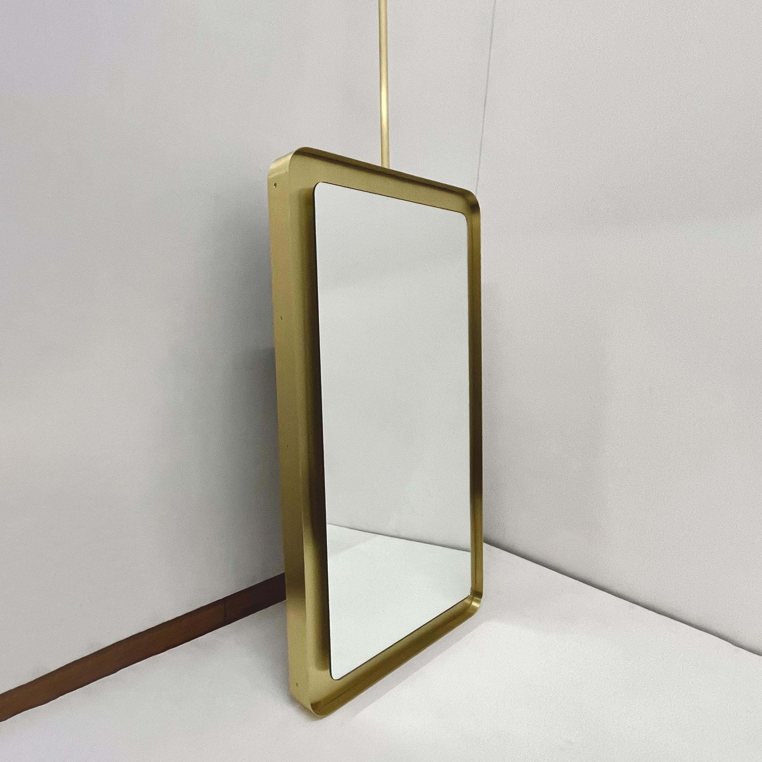 Quadris Ceiling Suspended Rectangular Illuminated Mirror, Solid Brass Tray Frame For Sale 4
