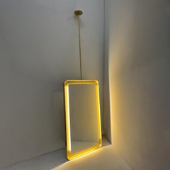 Quadris Ceiling Suspended Rectangular Illuminated Mirror, Solid Brass Tray Frame