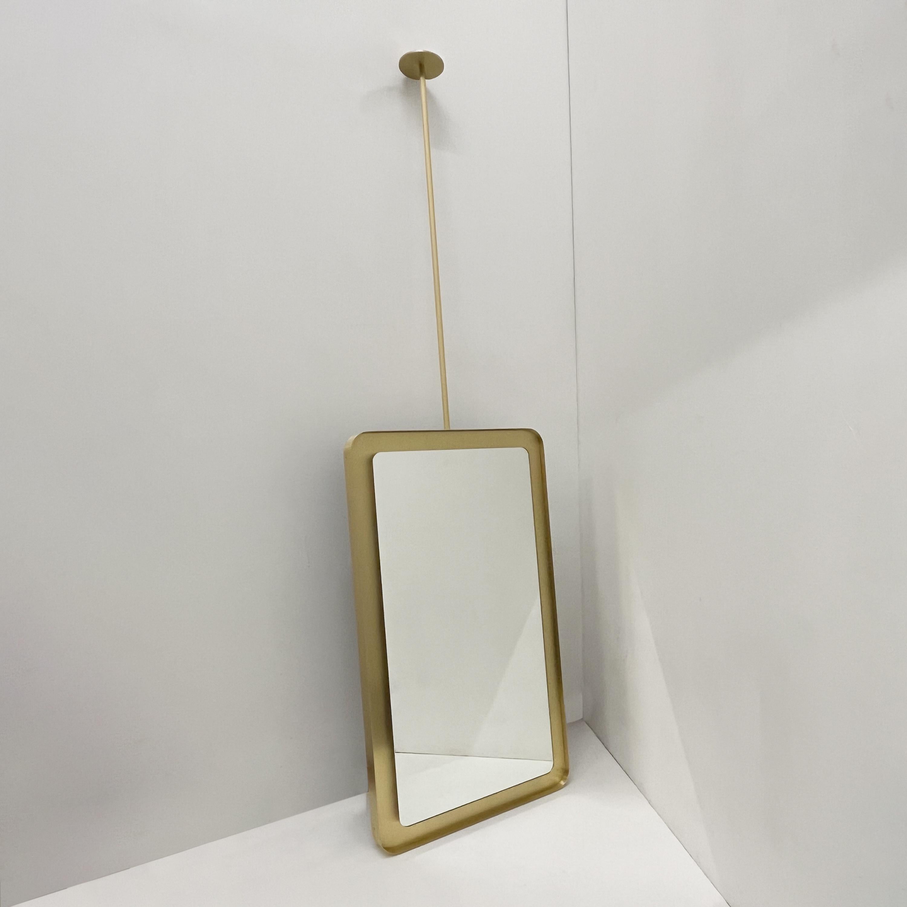 British Quadris Ceiling Suspended Rectangular Illuminated Mirror, Solid Brass Tray Frame For Sale