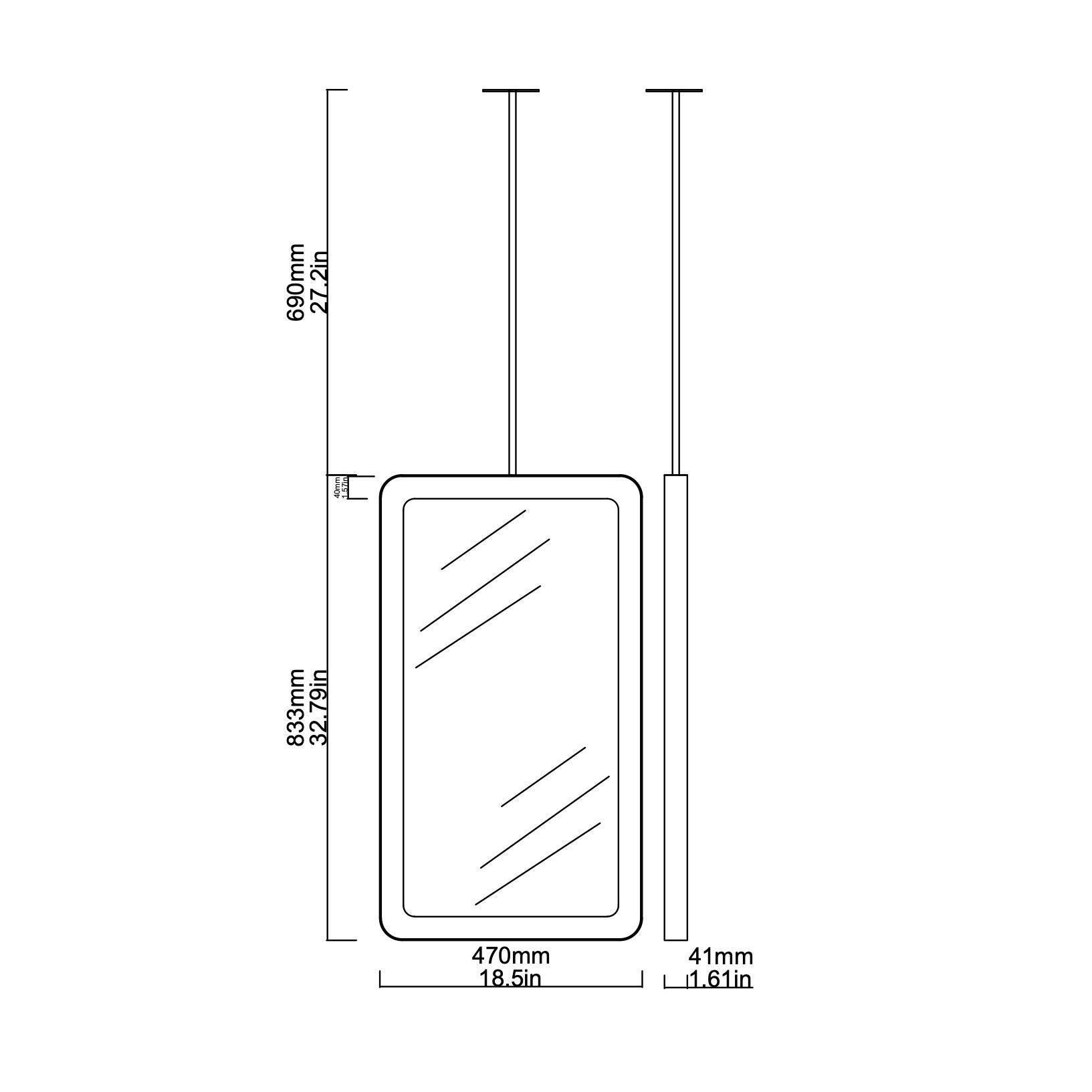Quadris Ceiling Suspended Rectangular Illuminated Mirror, Solid Brass Tray Frame For Sale 6