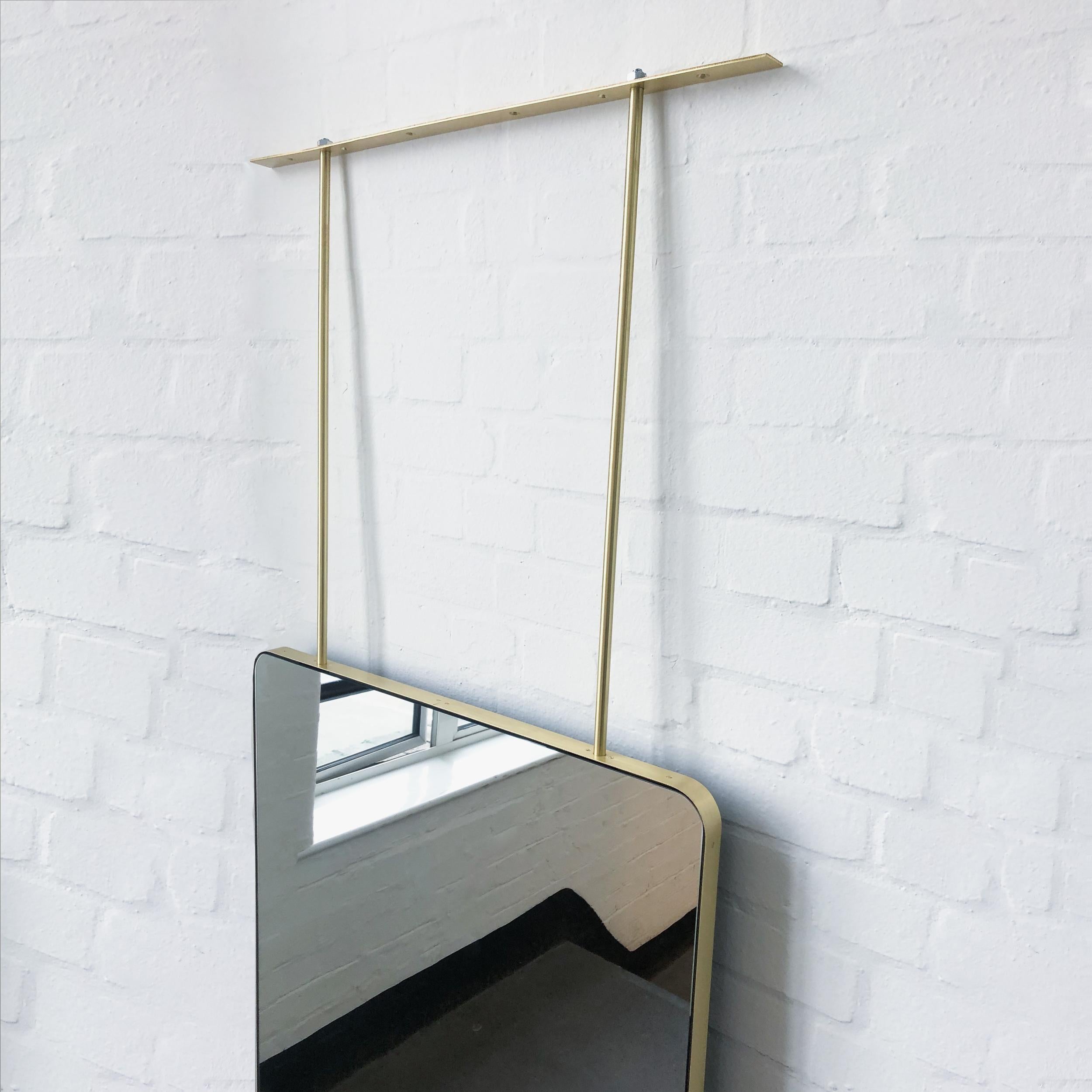 Modern Quadris Ceiling Suspended Rectangular Mirror with Brushed Brass Frame For Sale