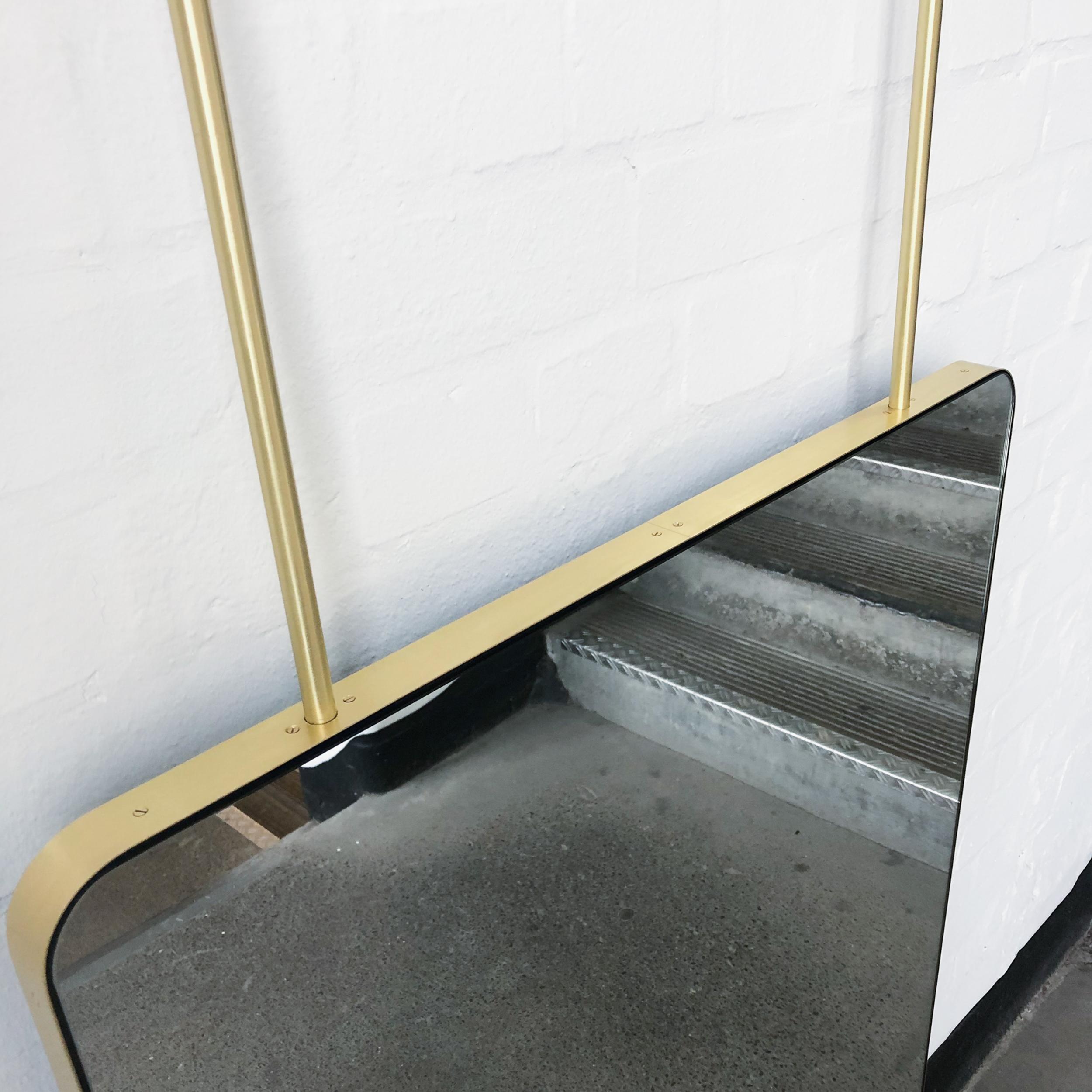 Quadris Ceiling Suspended Rectangular Mirror with Brushed Brass Frame In New Condition For Sale In London, GB