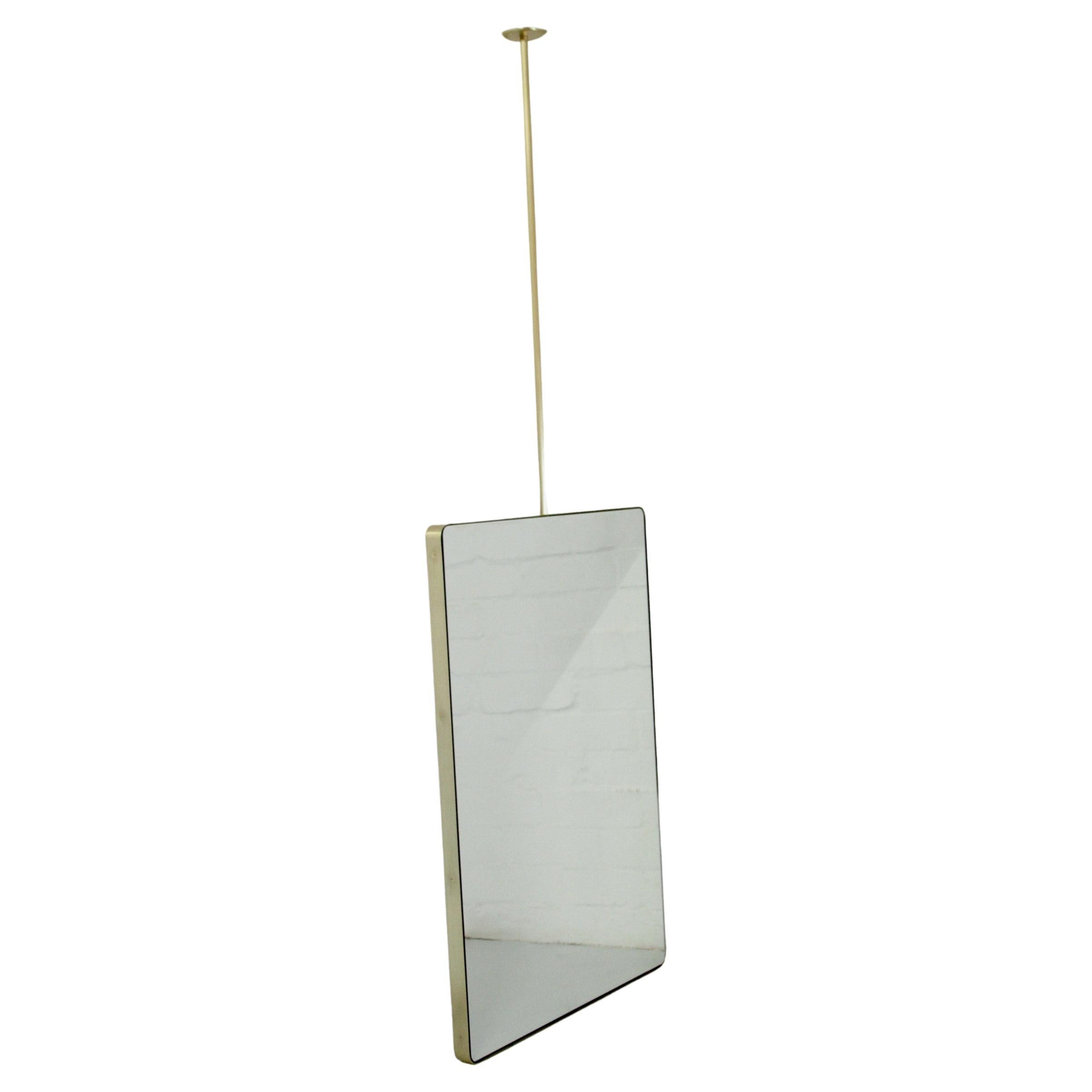 Quadris Ceiling Suspended Rectangular Modern Bathroom Mirror with Brass Frame