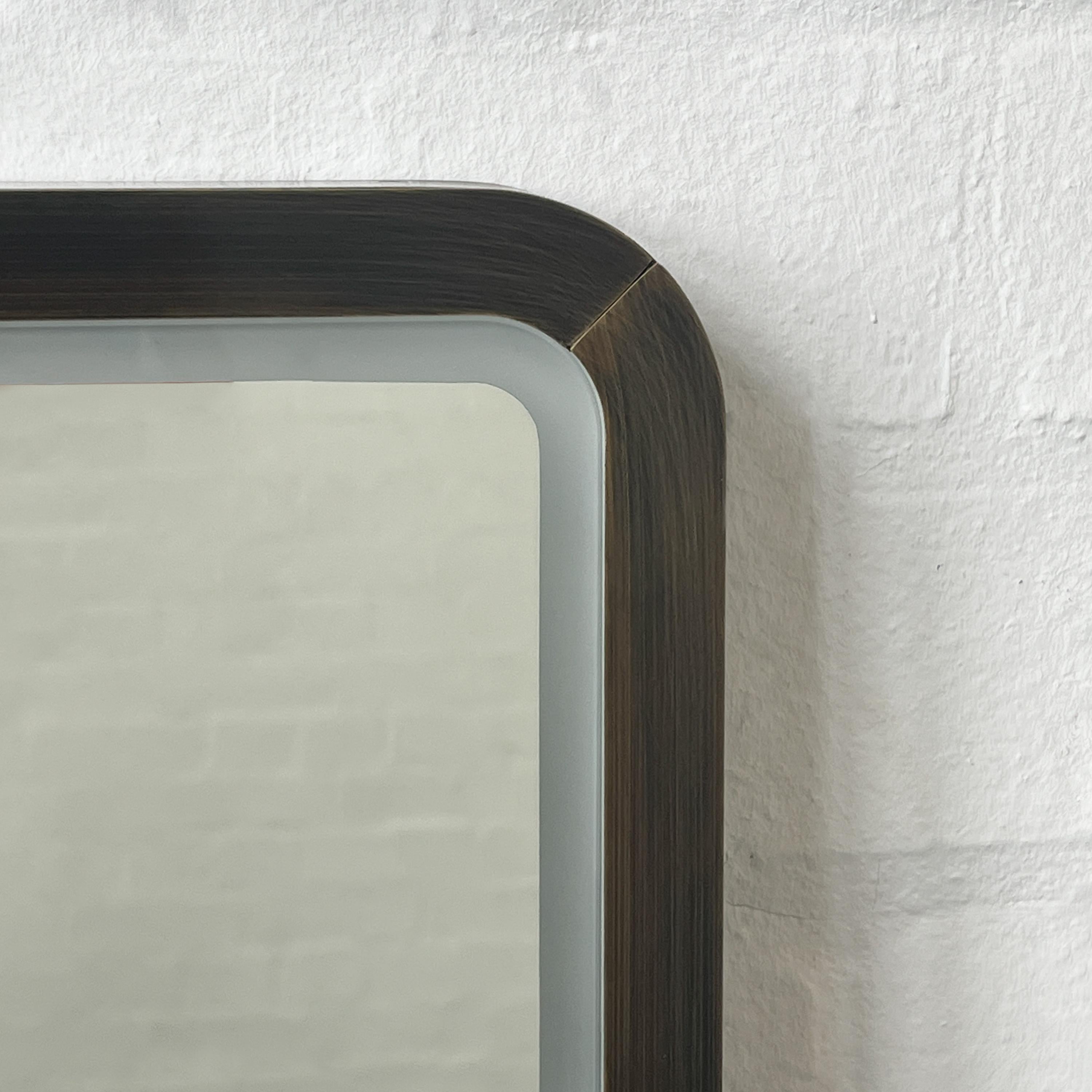 Quadris Front Illuminated Rectangular Mirror with Bronze Patina Mitred Frame For Sale 5