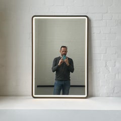 Quadris Front Illuminated Rectangular Mirror with Bronze Patina Mitred Frame