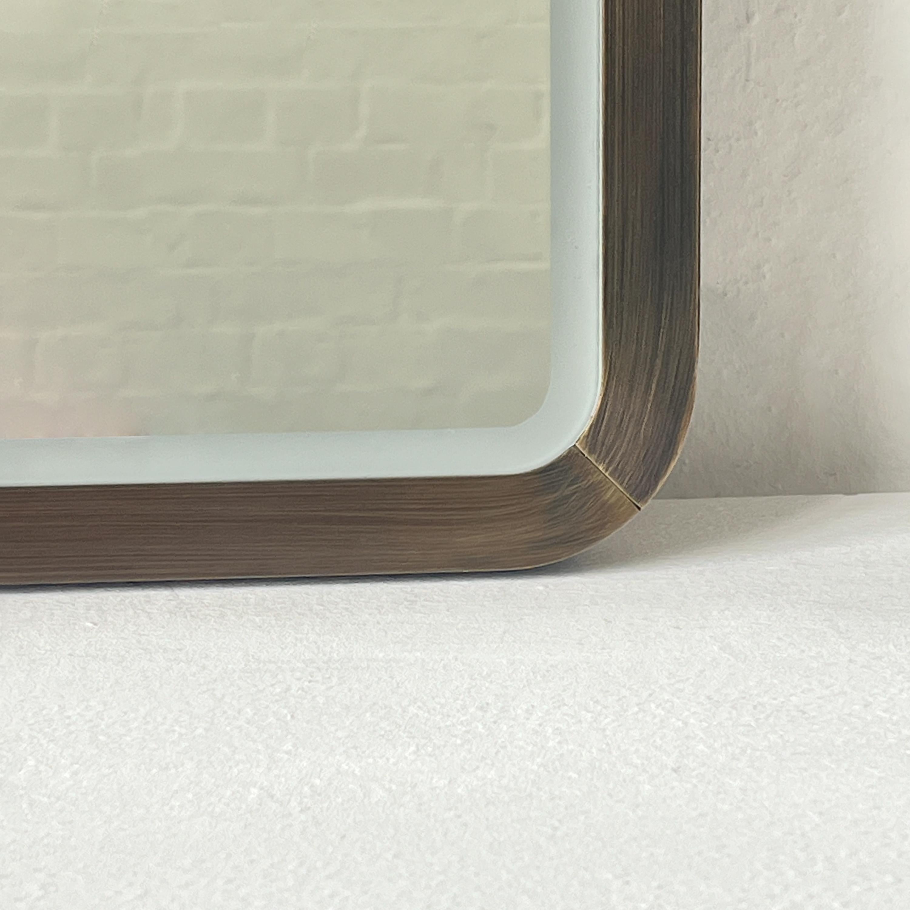 Quadris Front Illuminated Rectangular Mirror with Bronze Patina Mitred Frame For Sale 1