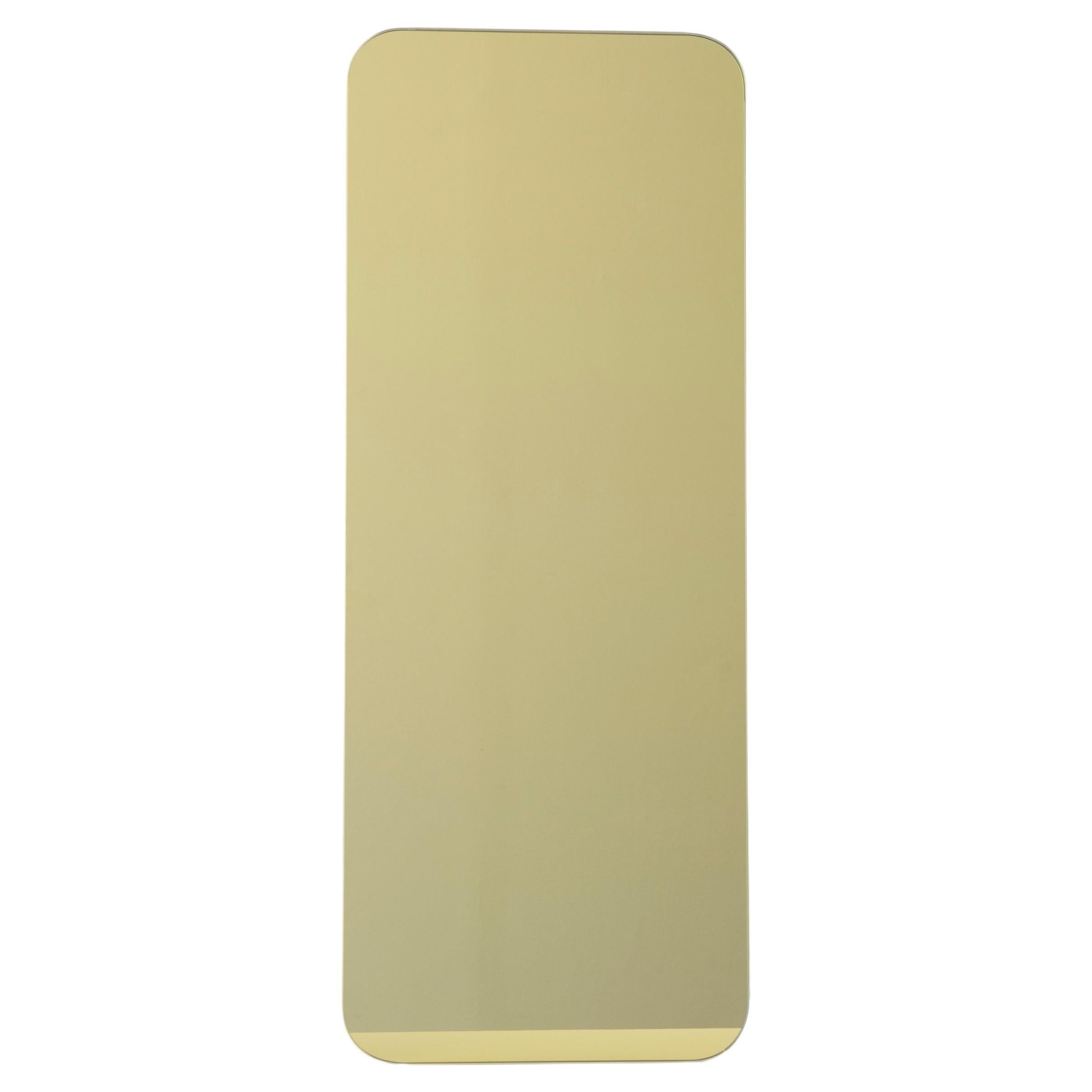 Quadris Gold Rectangular Frameless Contemporary Mirror with Floating Effect, XL For Sale