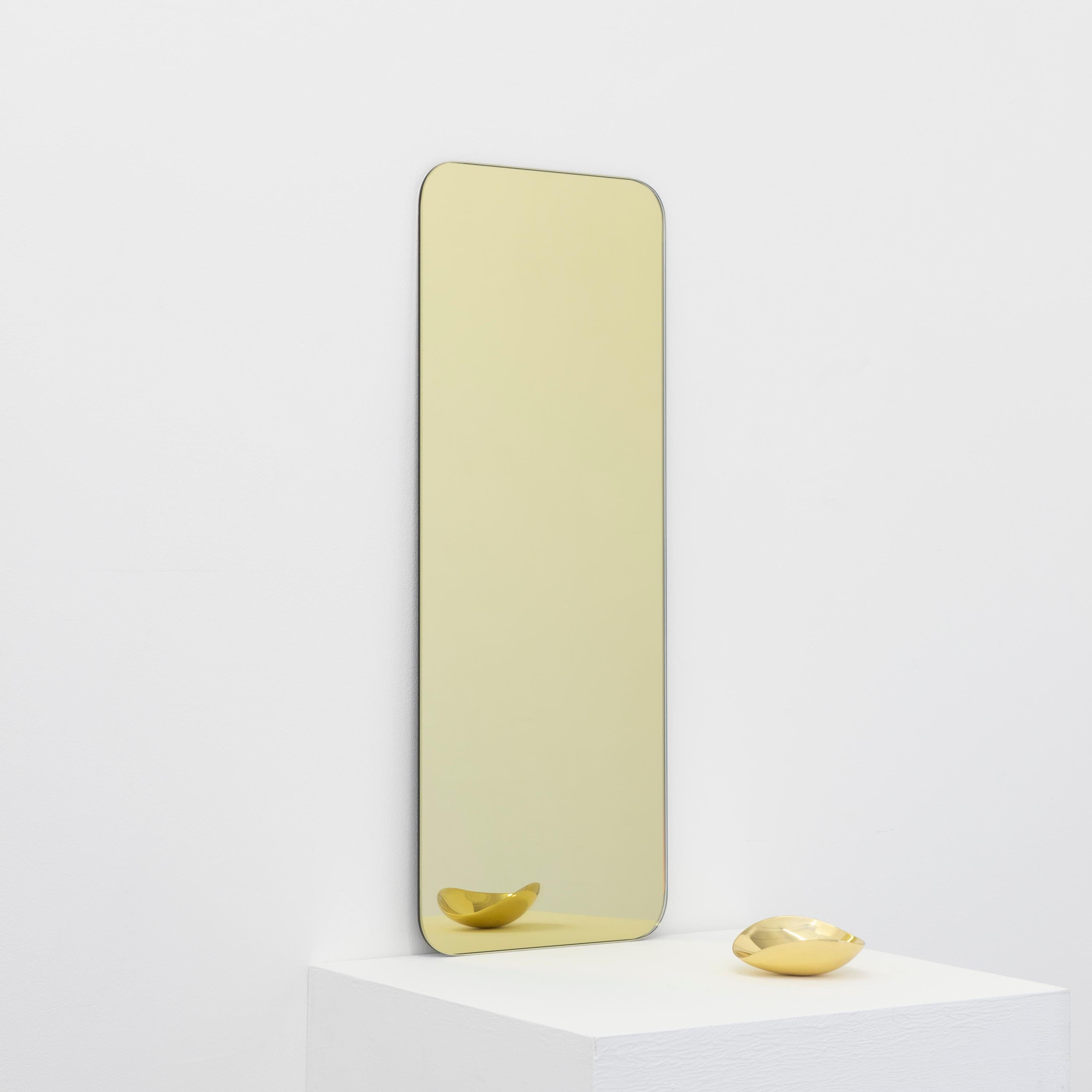 Minimalist Quadris Gold Rectangular Frameless Contemporary Mirror, Large For Sale