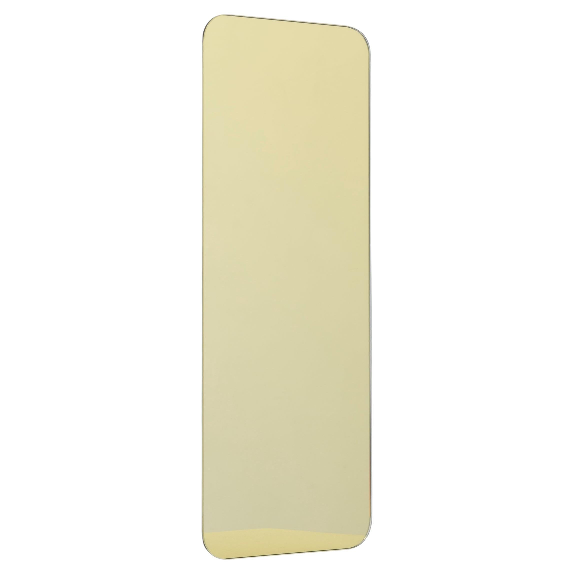 Quadris Gold Rectangular Frameless Contemporary Mirror, Large For Sale